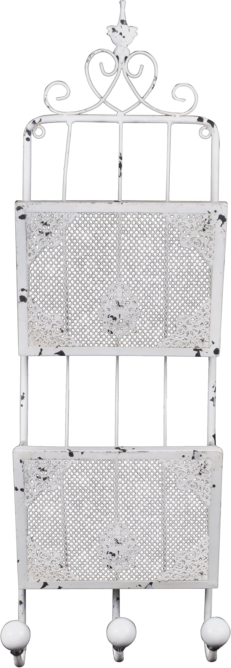 Hanging Wall File Distressed Metal File Holder with Hooks (Shabby White)