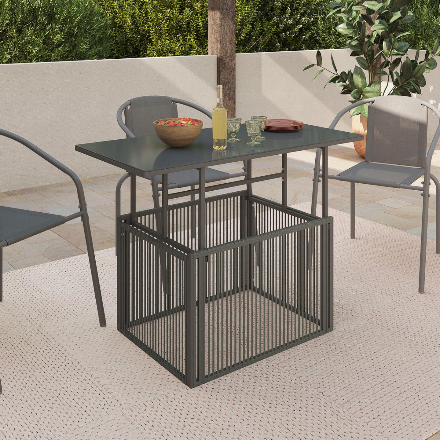 IDMarket - Table Basse de Jardin relevable rectangulaire 100 cm Rio Structure métal et Cordage Gris Anthracite