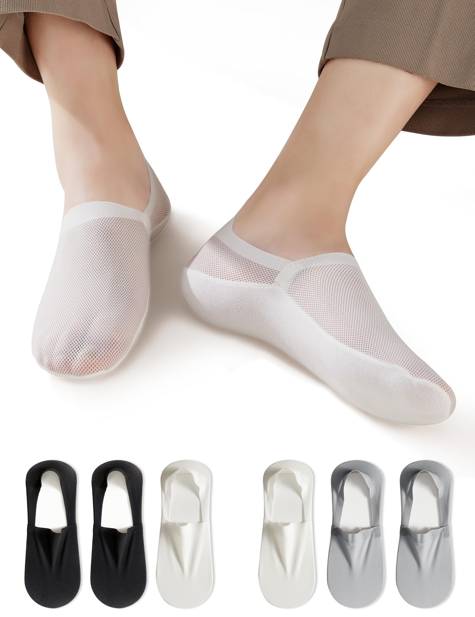 Ultra Thin No Show Socks Men - 6Pairs Breathable Mesh Ankle Socks, Anti-Slip &amp; Invisible for Running &amp; Office