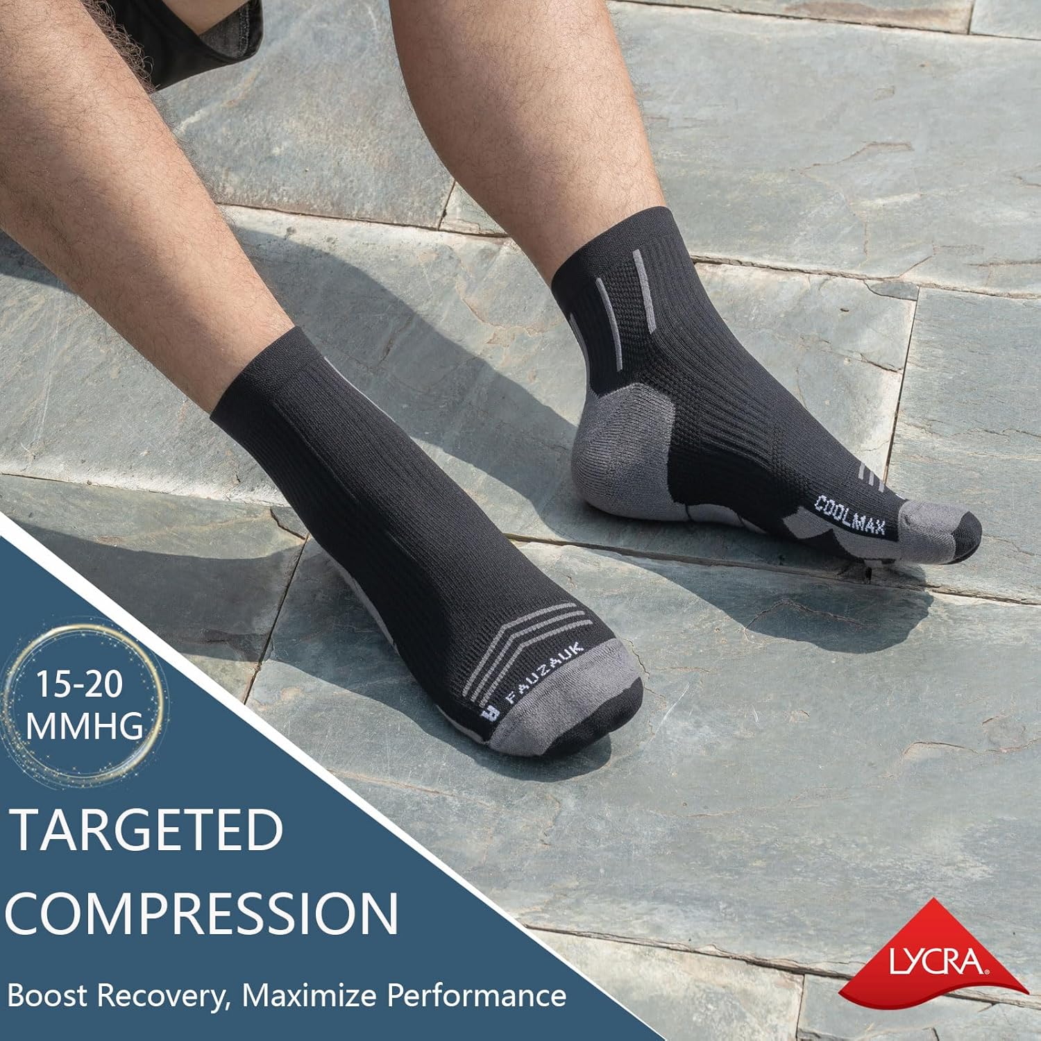 Mens Ankle Running Socks Coolmax Cushion Compression Socks Anti-Blister 3 Pairs Athletic Sock for Hiking Basketball - Image 3