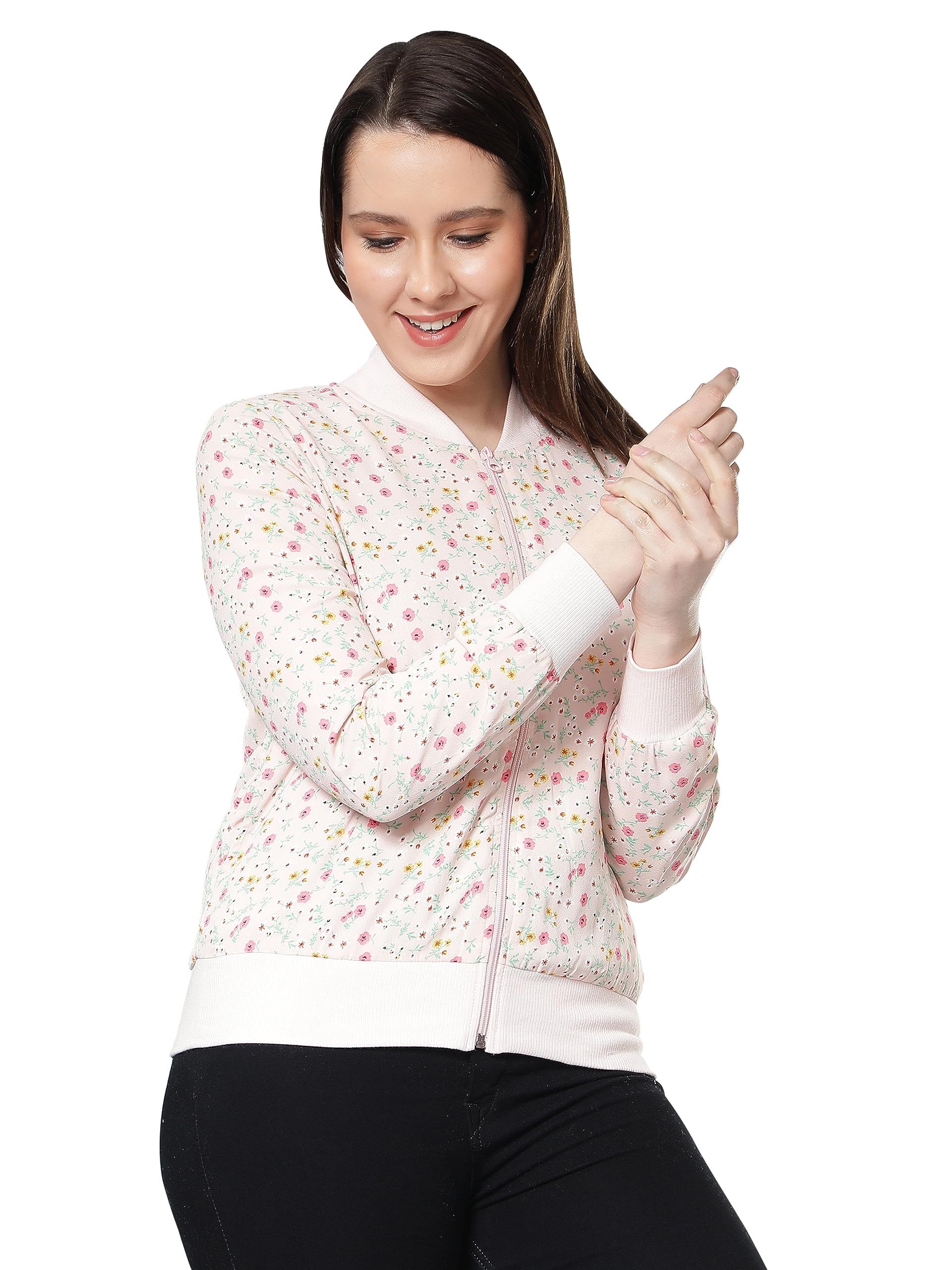 nuevosdamas Women Standard Length Polyester Floral Printed Bomber Jacket-picture-25