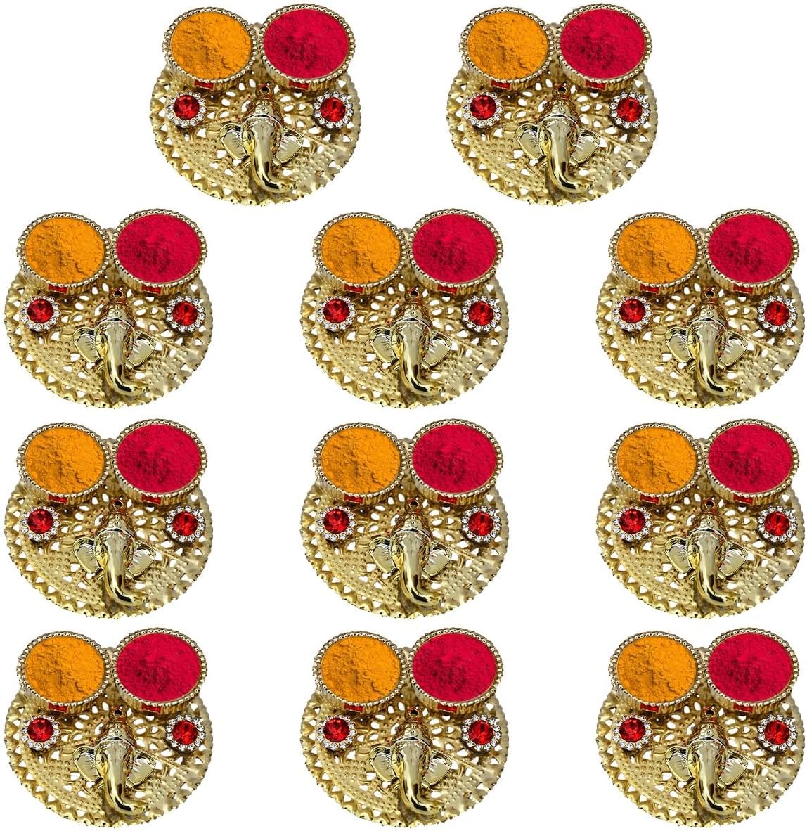 Saugat Traders Return Gifts for Pooja Function Roli Chawal Katori Holder Haldi Kumkum Plate Set of 11 Puja Favors Wedding, Haldi, Mehandi, Diwali, Puja Ceremony