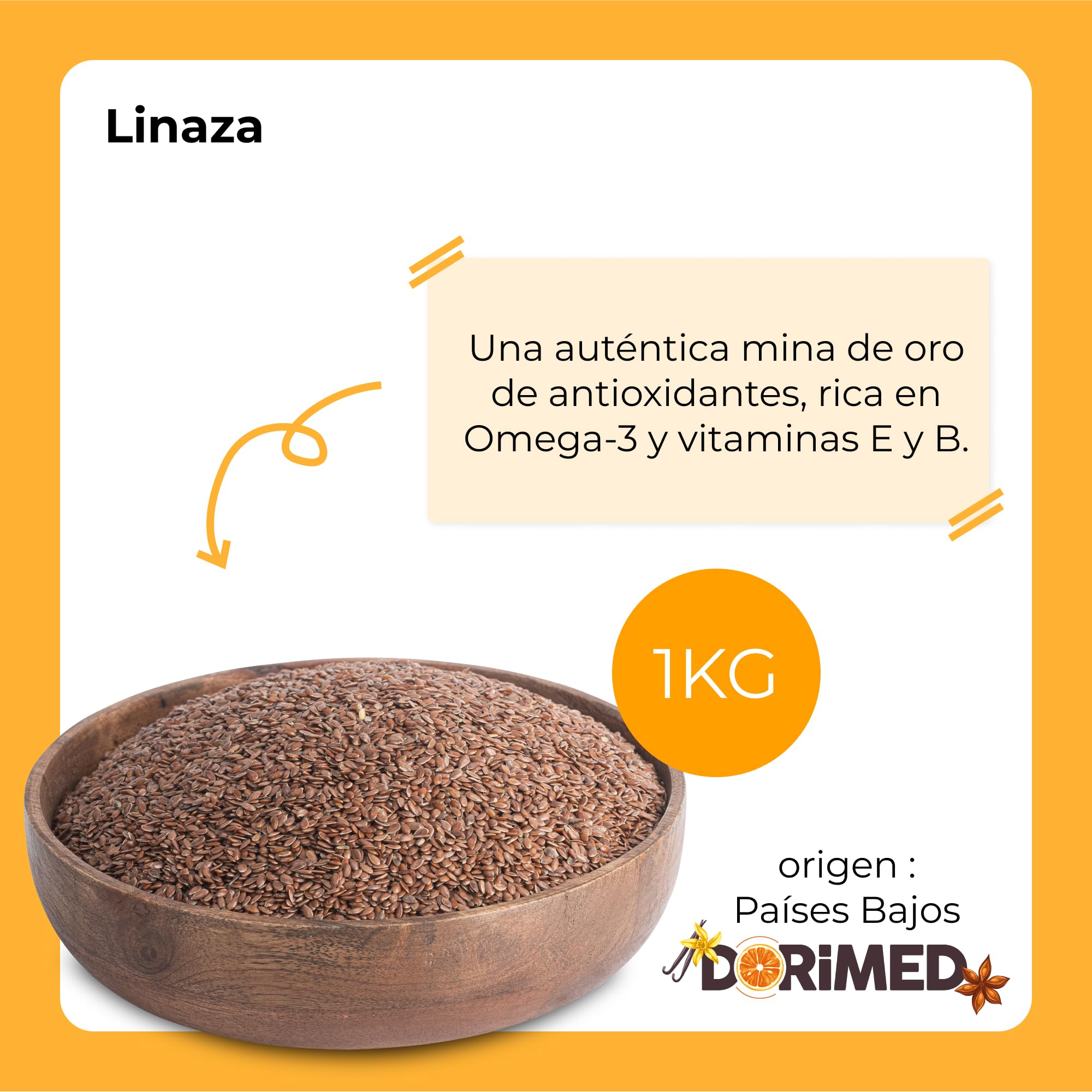 Semillas de Lino Enteras | 1 Kg de Linaza de origen 100% natural | Sin Conservantes | Sin Sal | Aptas para dietas Vegetarianas y Veganas | Dorimed