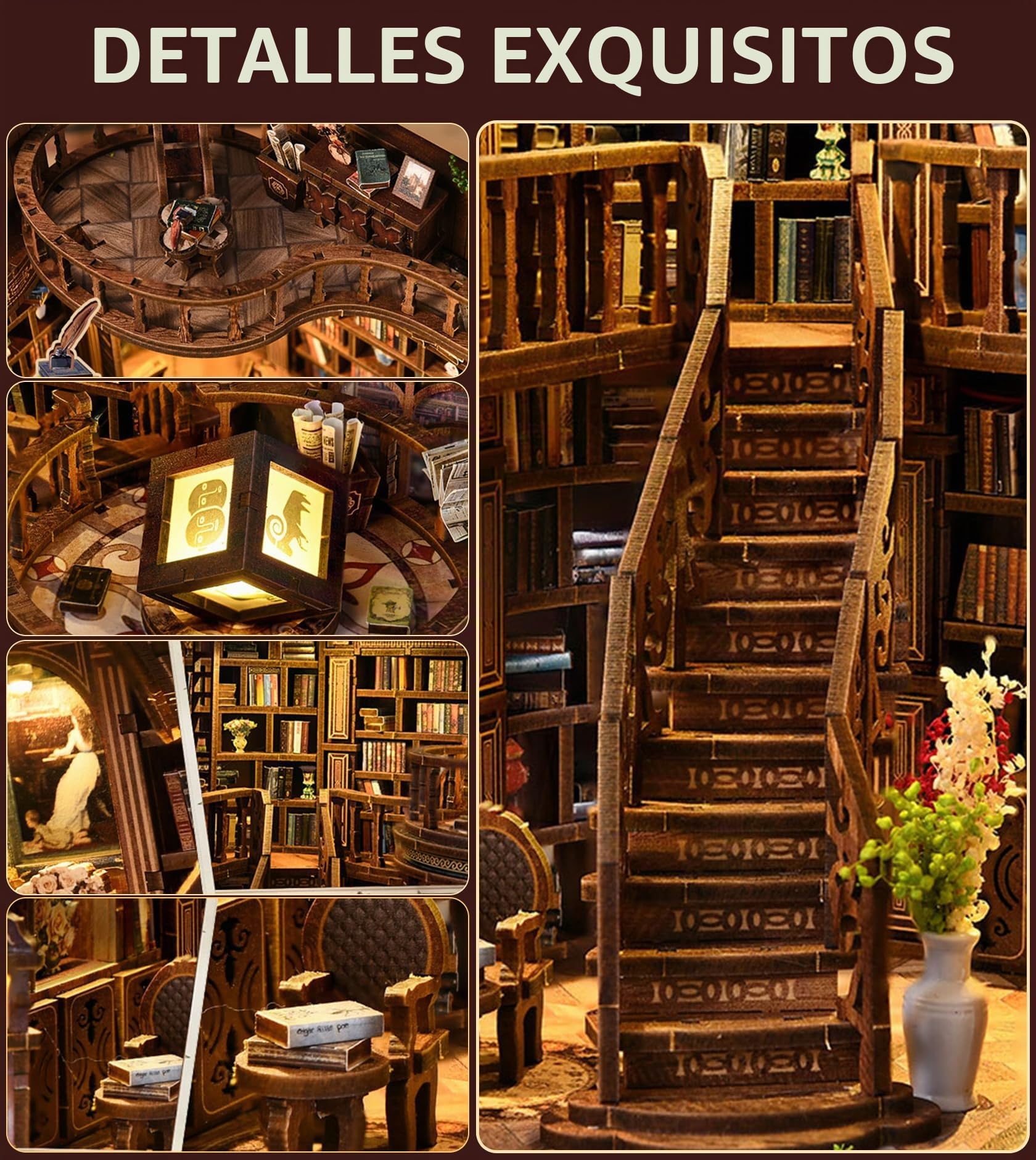 Spilay Book Nook, Dreamy Book Hall Maquetas Para Construir Adultos Luz LED, Puzzle 3D de Madera Creativo – Regalo Único para Amantes de los Libros (Navidad, Cumpleaños, San Valentín)