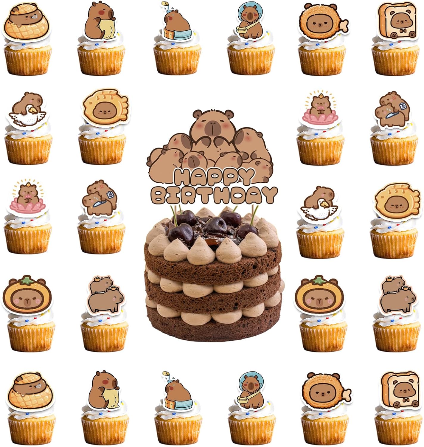 25 PCS Capybara Cupcake Toppers Animals Themed Birthday Cupcake Picks Birthday Decorations for Baby Shower Cake Decorations Supplies