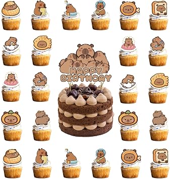 25 PCS Capybara Cupcake Toppers Animals Themed Birthday Cupcake Picks Birthday Decorations for Baby Shower Cake Decorations Supplies