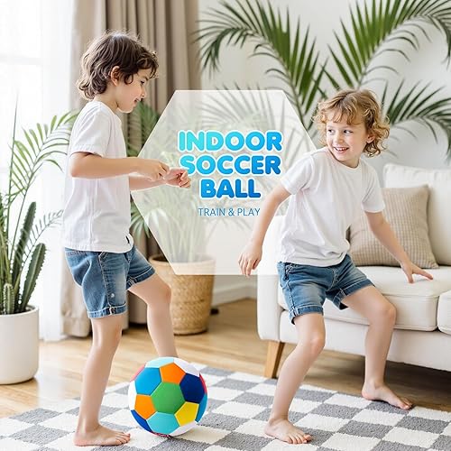 Miniatura 8 de INPODAK Balón de fútbol para interiores tamaño 4 para niños, pelota de fútbol suave y silenciosa para el interior de la casa, con bomba y caja de