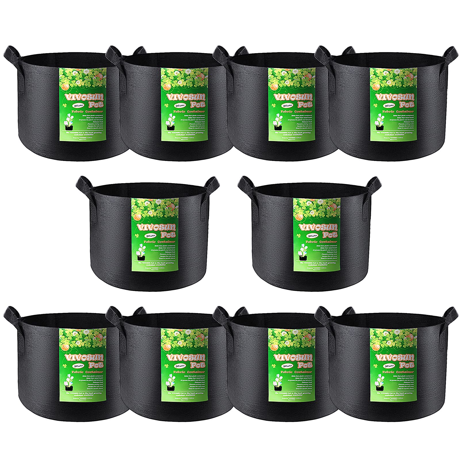 VIVOSUN 10-Pack 30 Gallon Grow Bags, Reinforced Planter Fabric Pots for Gardening Black