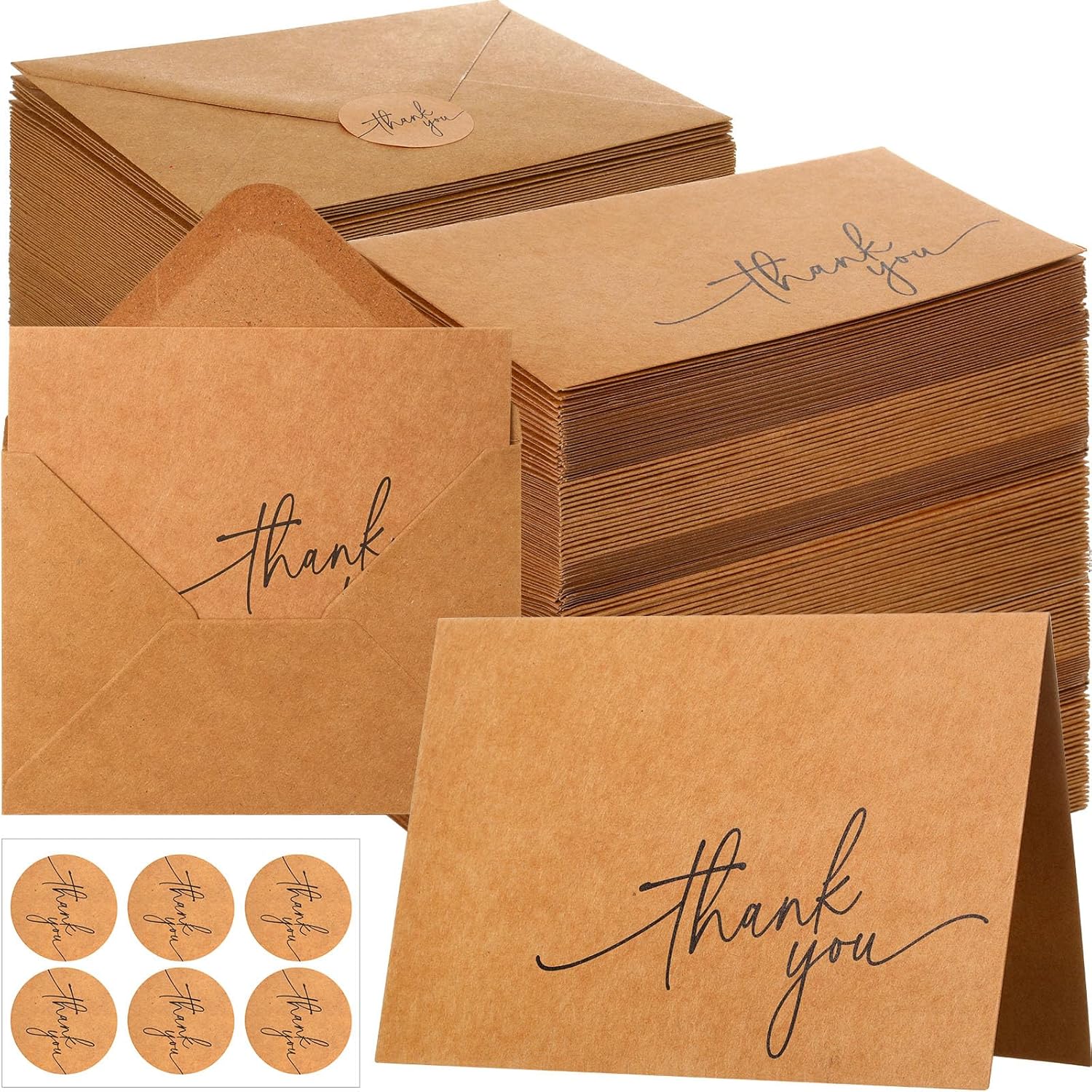 Gueevin 200 Pcs Thank You Cards with Kraft Envelopes and Stickers Bulk, 3.5 x 5 Inch Classy Blank Thank You Notes for Wedding, Business, Graduation, Baby Shower, Bridal Shower, Funeral(Cream)