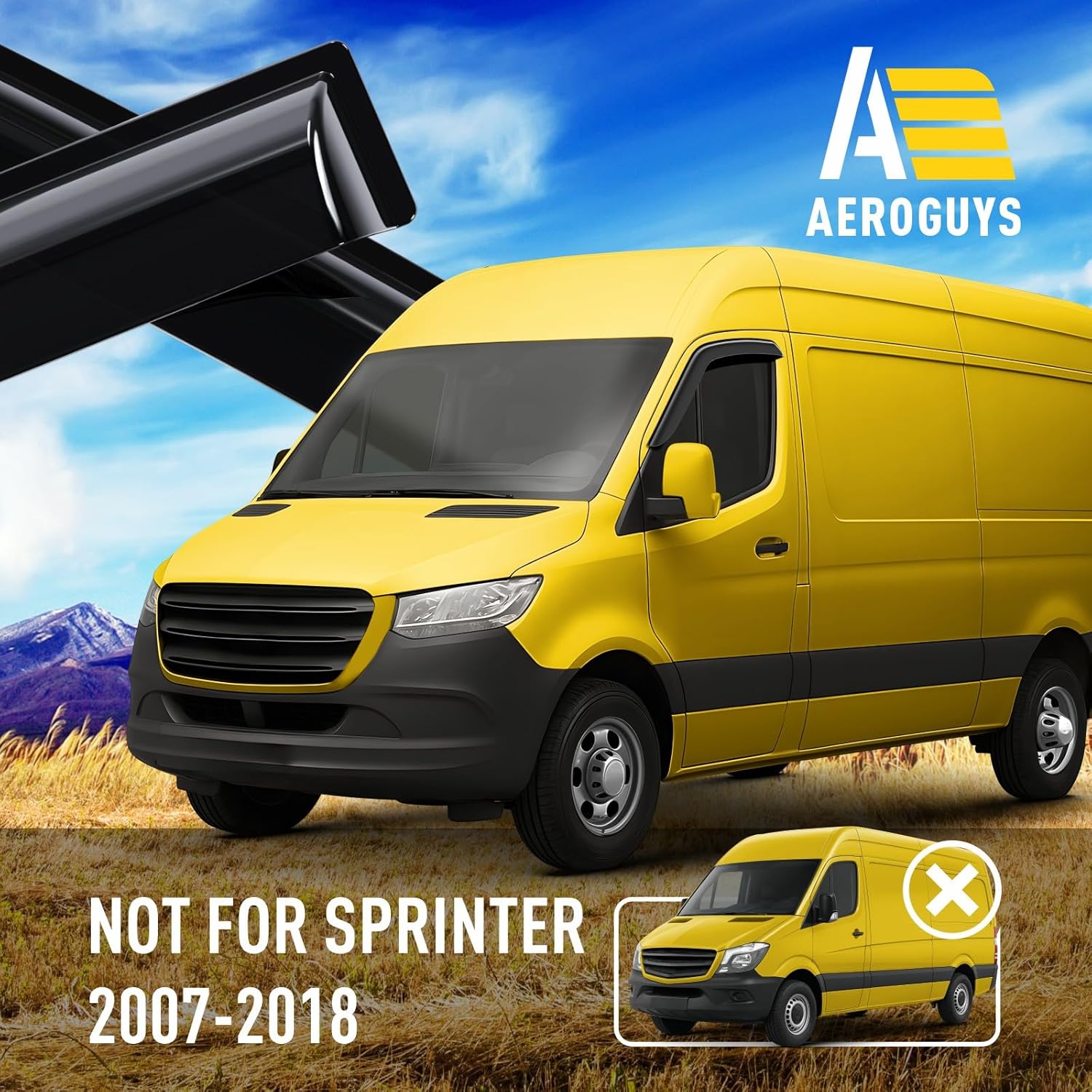 Extra Durable Window Deflectors Tape-On Window Visors Rain Guards Fit for Mercedes-Benz Sprinter 2019-2026, Sun Visors, Wind Vent for Shades, Exterior Car Accessories - 2 pcs. AG0989