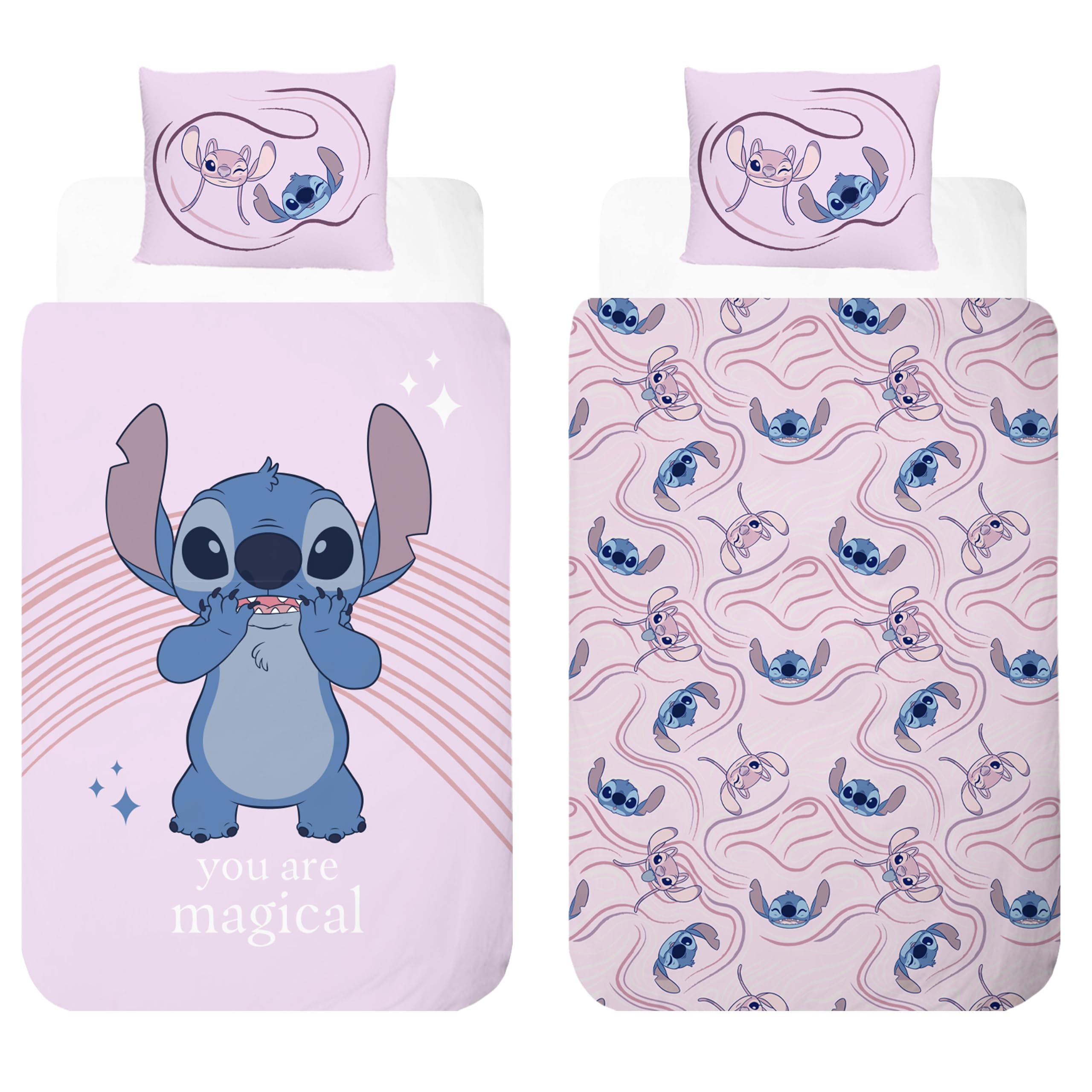 Disney Stitch & Angel Baby & Toddler Reversible Bedding Set | 'You Are Magical' Junior Duvet Cover 100×135 cm + Pillowcase 40×60 cm | 100% Cotton Soft Breathable Children's Bed Linen