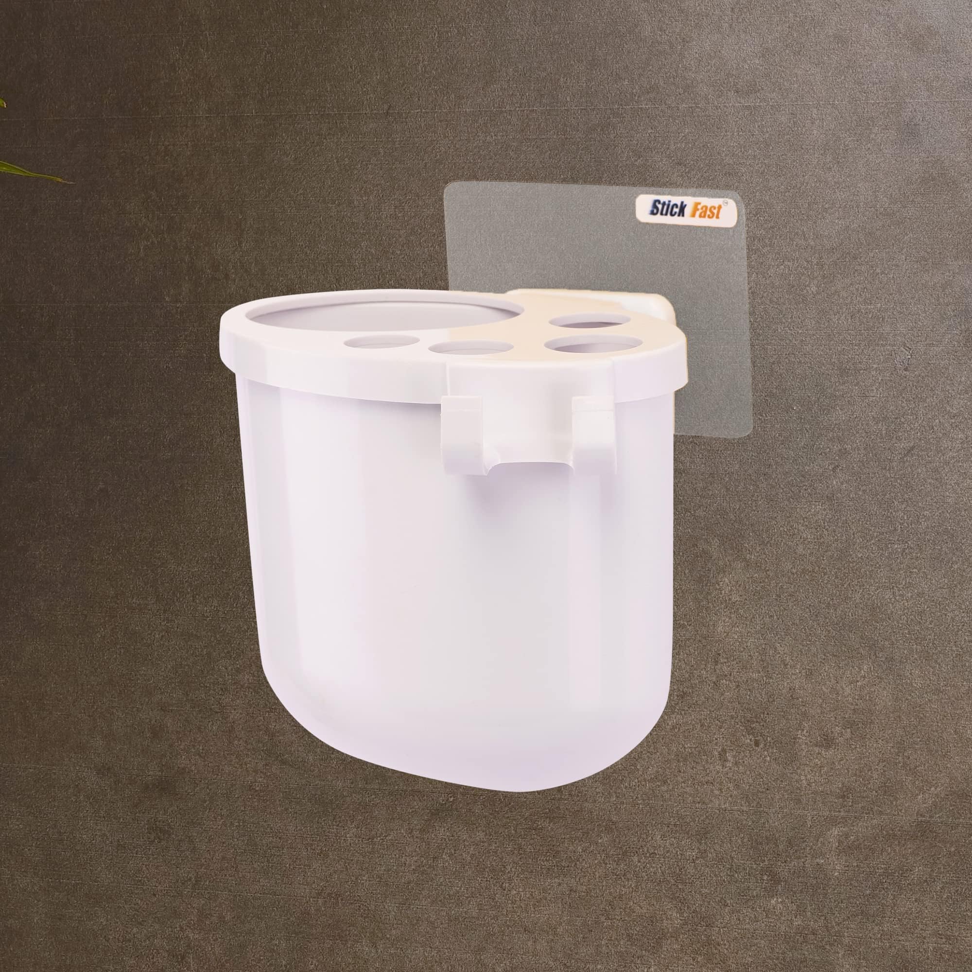 Self-Adhesive ABS Toothbrush Holder with 3M Sticker for Wall Mount Tumbler for Kitchen & Bathroom Storage Organizer (White)
