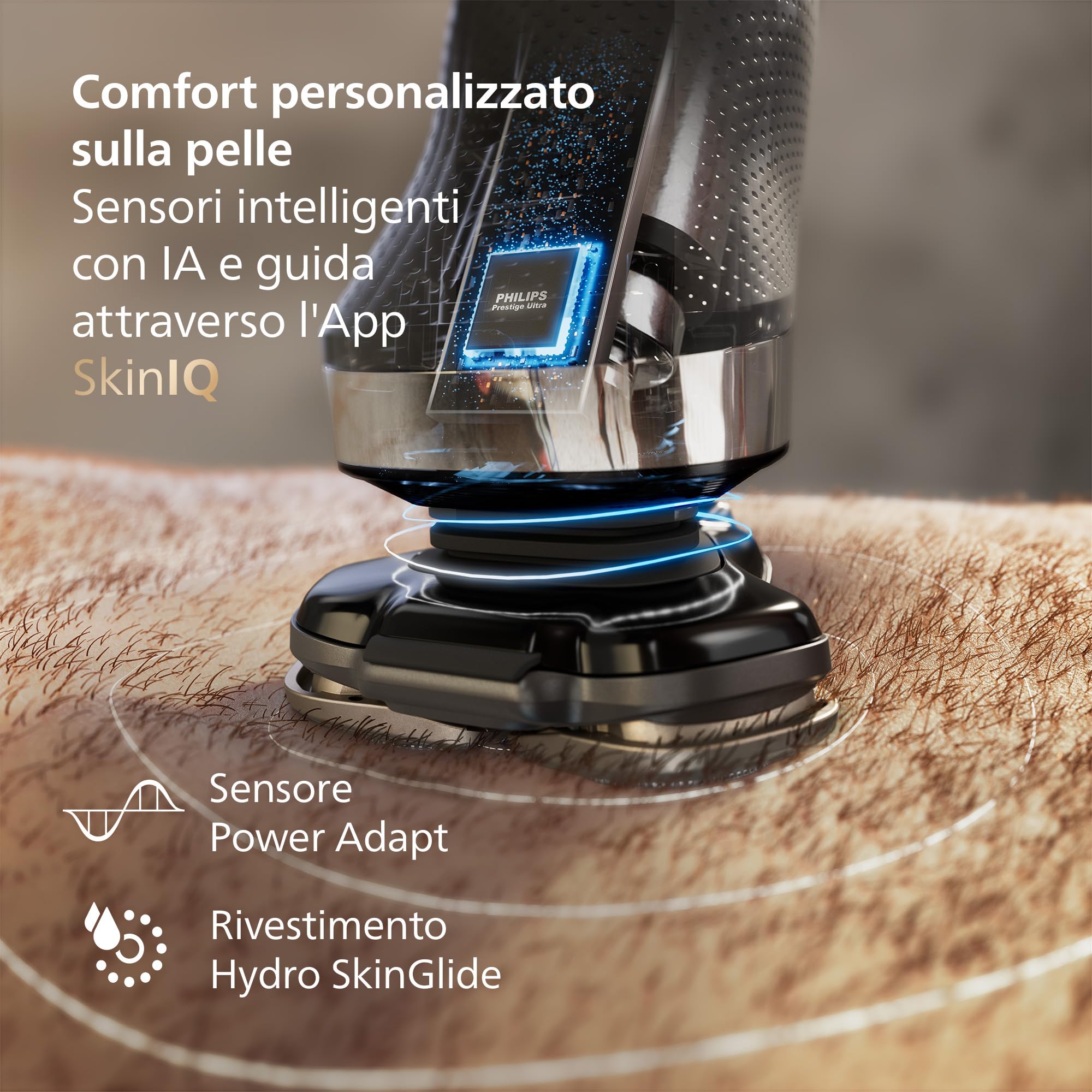 Philips Shaver i9000, rasoio elettrico Wet & Dry, con tecnologia Skin IQ, triplo sistema di sollevamento e taglio, doppie lame di precisione SteelPrecision rotanti a 360°, modello X9002/30