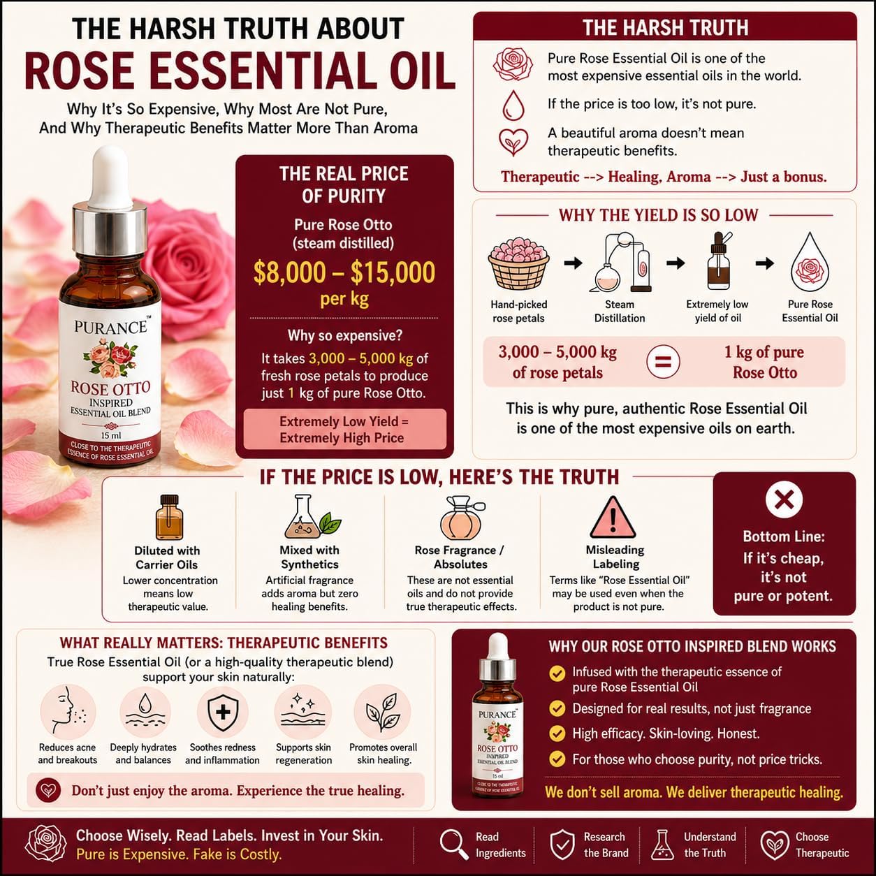 PURANCE™ Rose Otto Inspired Essential Oil Blend – Proprietary Botanical Blend with Helichrysum, Frankincense, Neroli, Geranium & Bergamot – Purely Therapeutic, 15ml