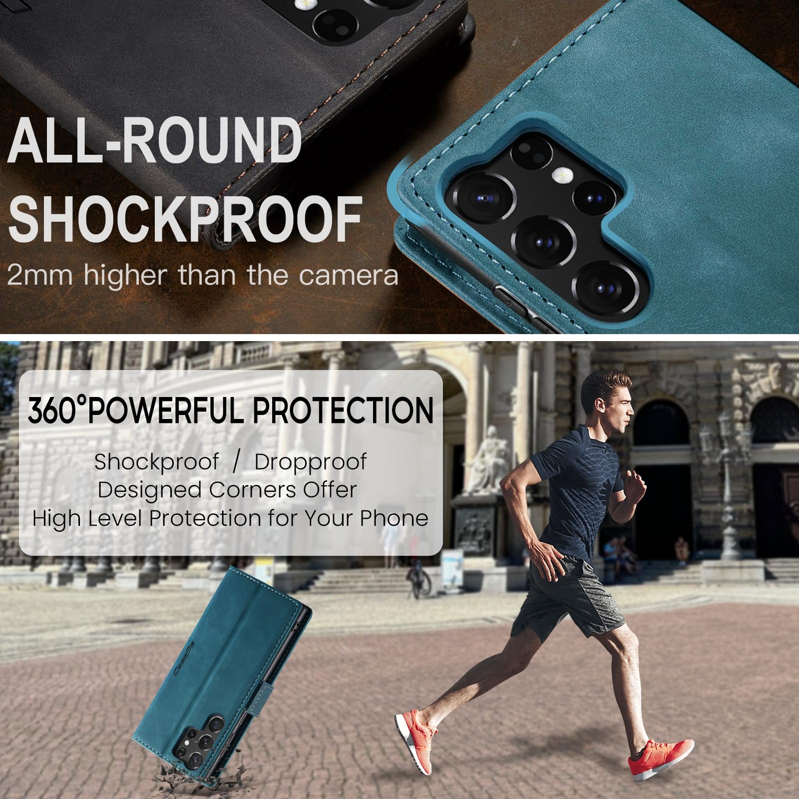 Azororo Cover per Samsung Galaxy S25 Ultra 5G, Premium PU Pelle Custodia, Magnetica Carta Fessura Portafoglio Case, Flip Cavalletto Custodia per Samsung Galaxy S25 Ultra- Blu verde