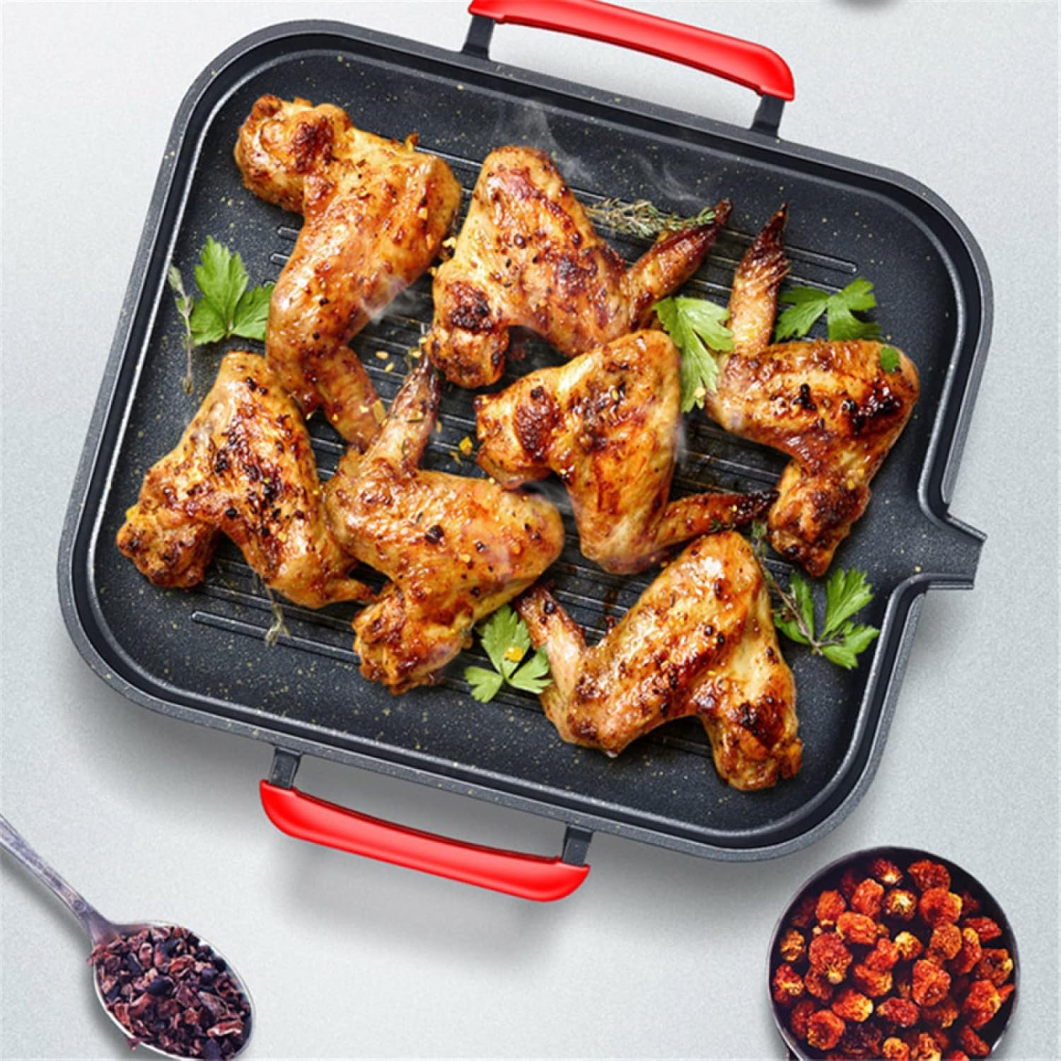 Frying Pans Aluminum Alloy Barbecue Grill Tray Barbecue Frying Pan Plate Non Stick Square Bbq Tray 1Pcs