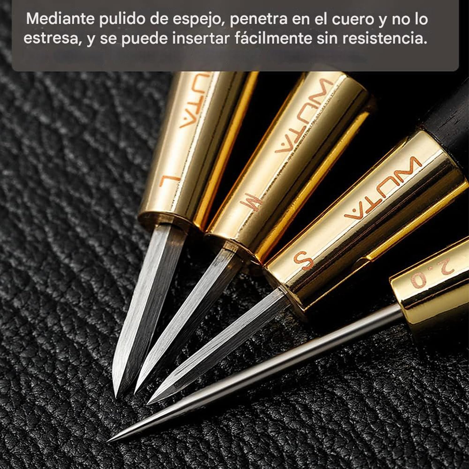 WUTA Punzón de cuero, madera negra de ébano y punzón de latón, herramienta de cuero para el procesamiento de cuero de costura de cuero(S+M+L)