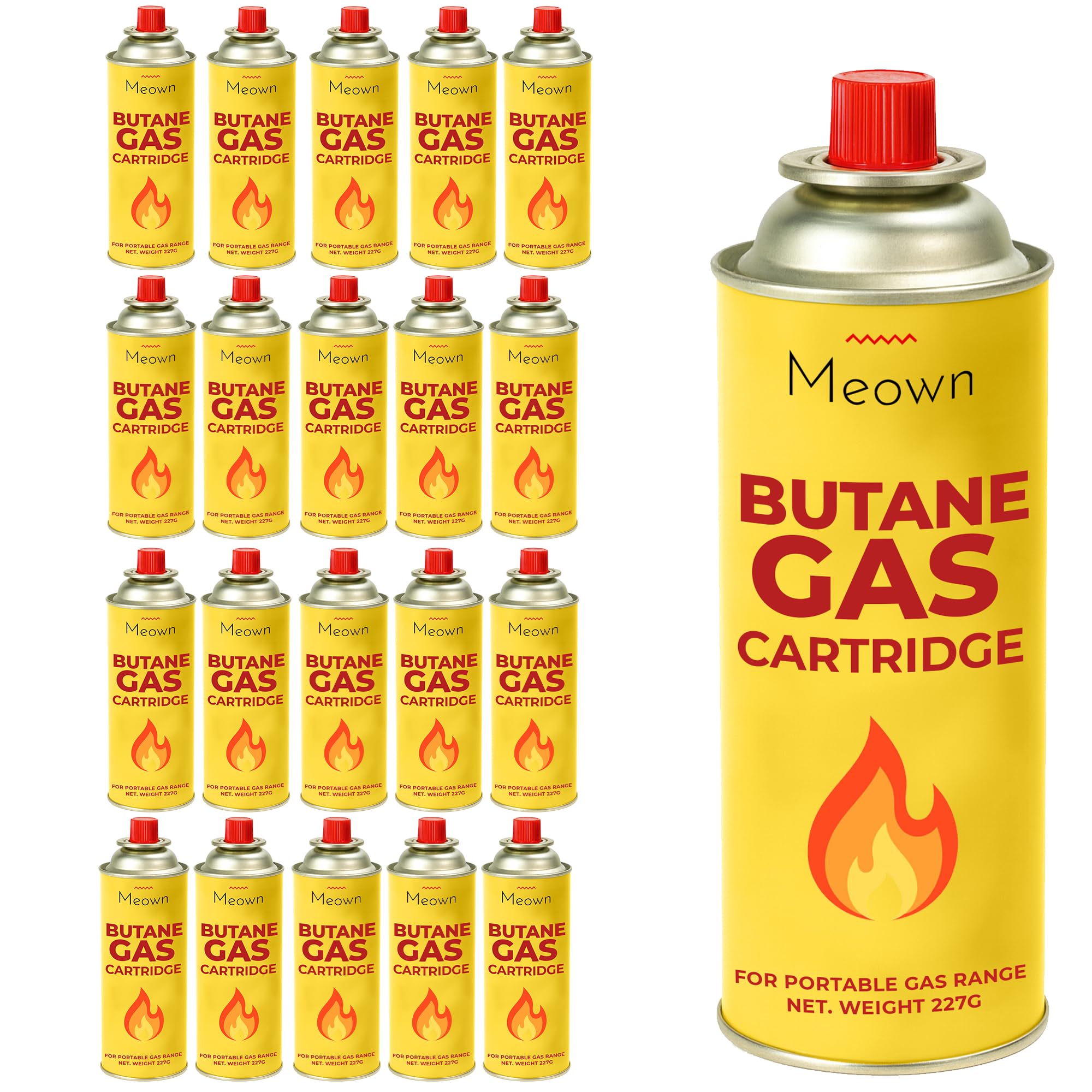 MEOWN Camping Gas Cartridges 227g – Pack of 20, Portable Gas Canisters for Stoves, BBQs & Outdoor Cooking