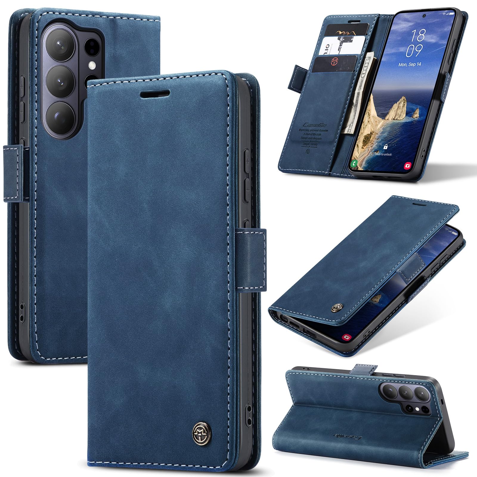 Azororo Cover per Samsung Galaxy S26 Ultra 5G, Premium PU Pelle Custodia, Magnetica Carta Fessura Portafoglio Case, Flip Cavalletto Custodia per Samsung Galaxy S26 Ultra - Blu