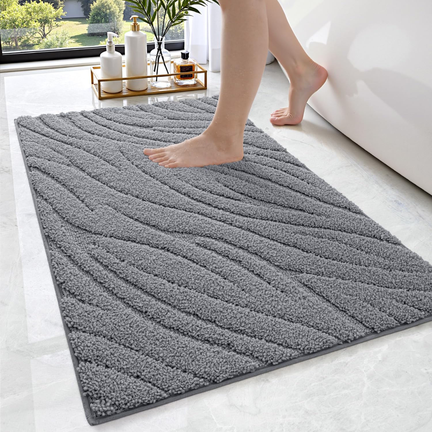 Tapis de salle de bain 44x76 cm gris foncé ultra absorbant pour douche