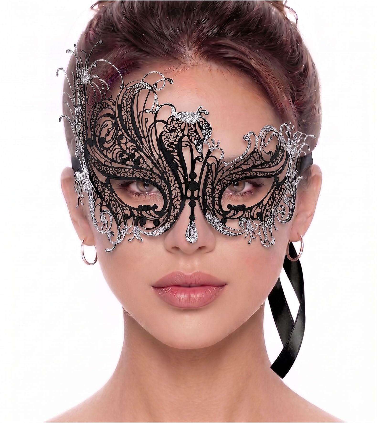 Luxury Mask Women's Swan Metal Filigree Laser Cut Venetian Masquerade Mask - - One Size โ image 1