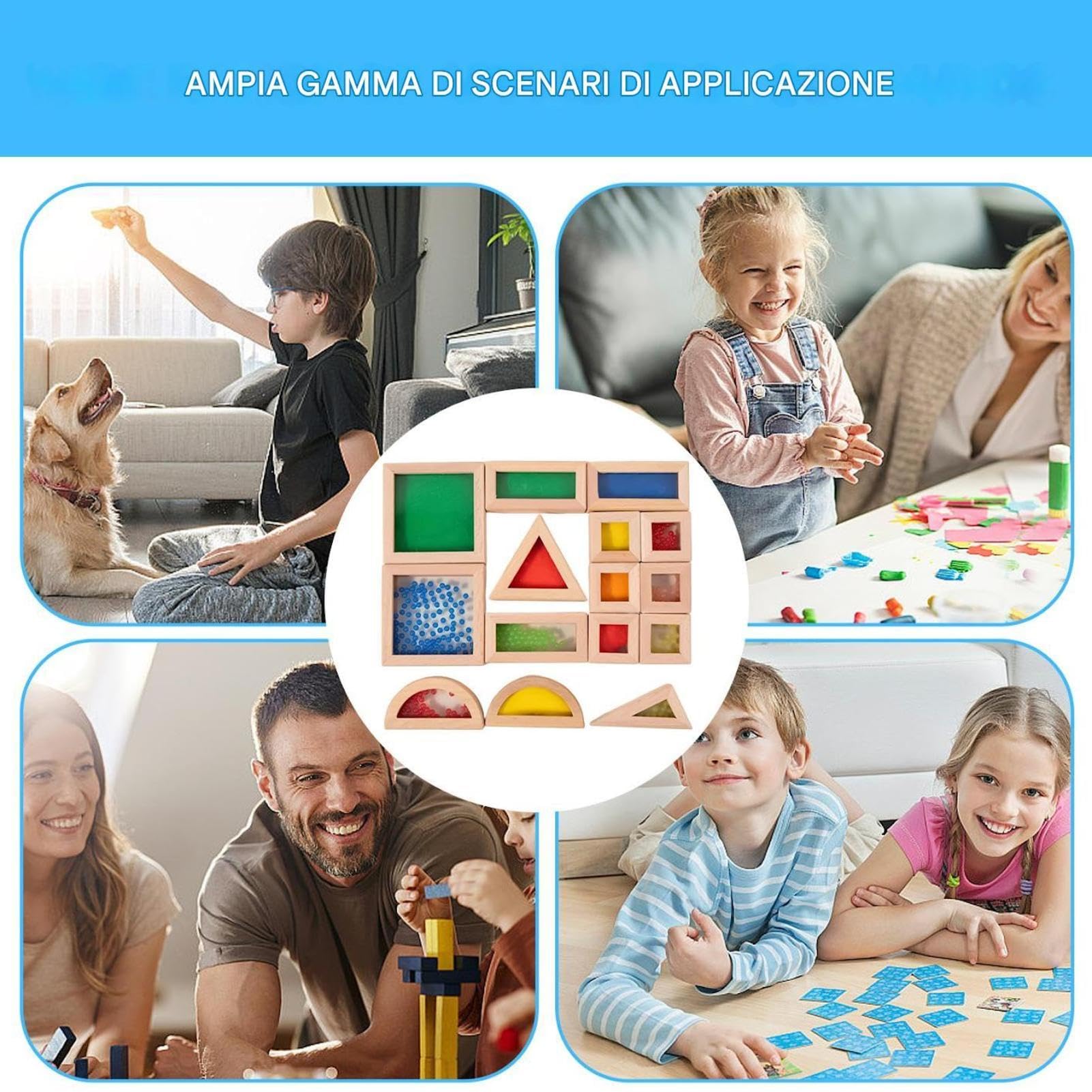 Generico Set di di legno sensoriali da 15 pezzi: giocattoli da costruzione in acrilico per giochi di apprendimento e impilamento dei bambini