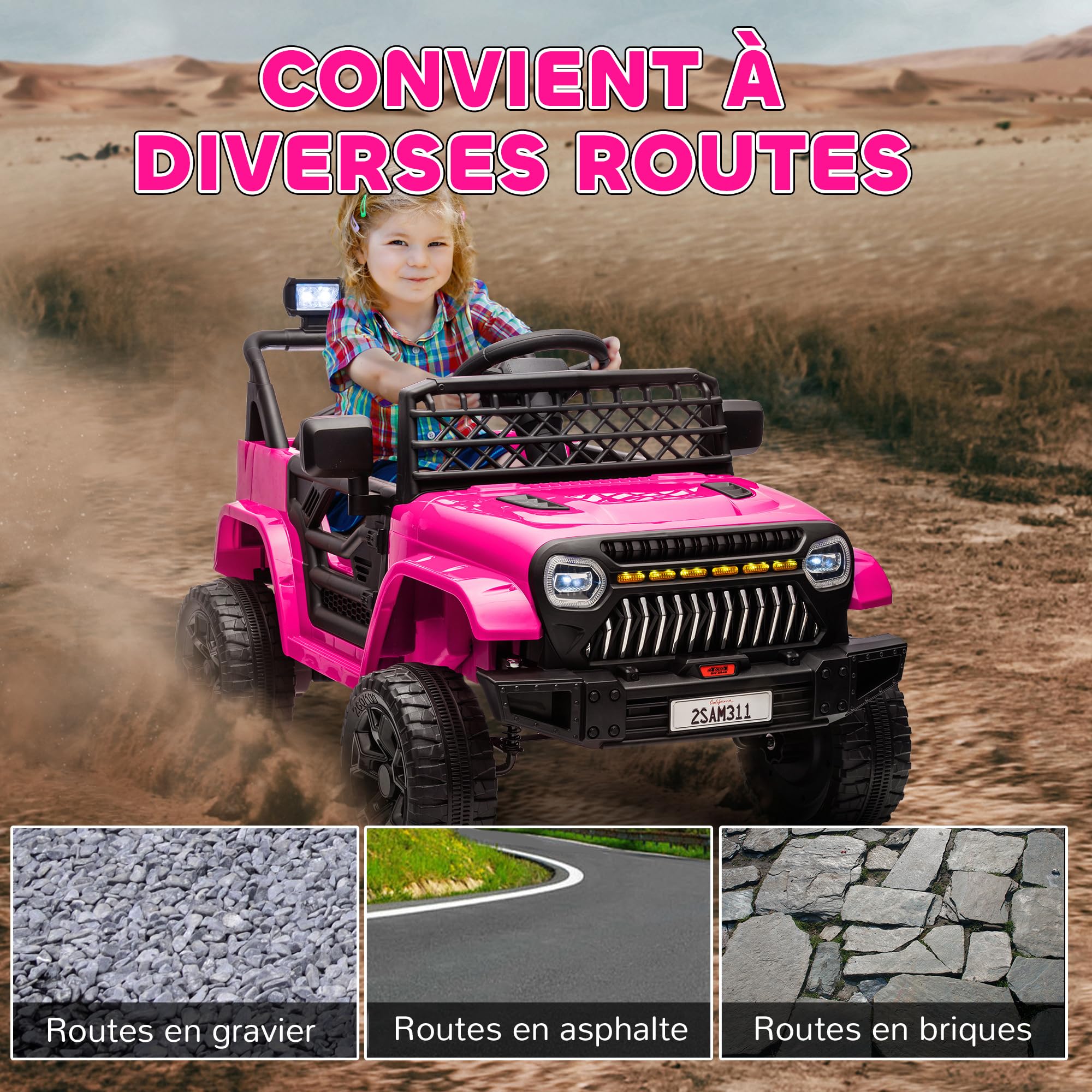 AIYAPLAY Voiture électrique Enfant, 4x4 Buggy électrique Enfant, avec télécommande 2,4Ghz, 2 Moteurs 12 V, Vitesse réglable, Port USB, Musique, klaxon, lumières LED, Noir