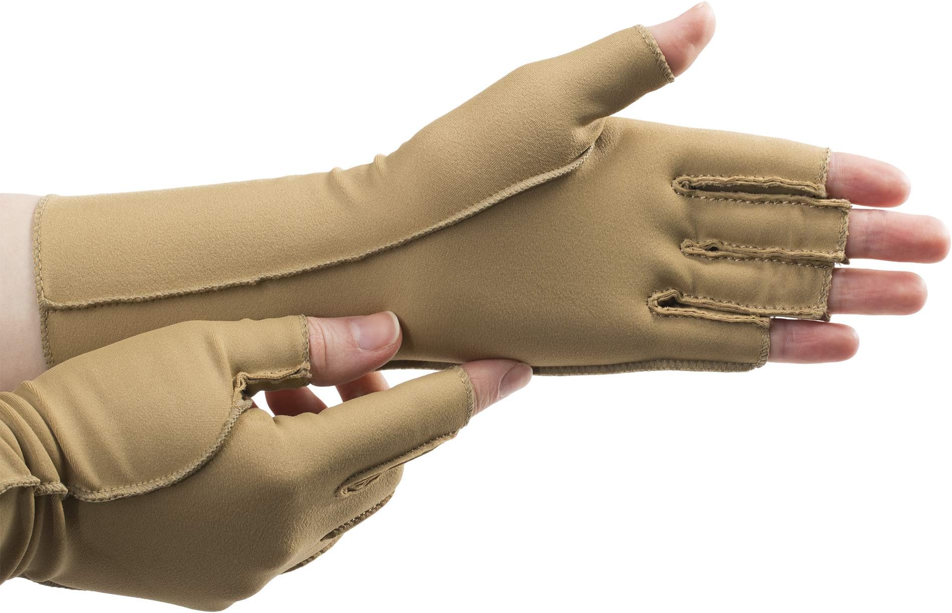 Janmercy 3 Pairs Arthritis Compression Gloves Outside Seams Fingerless Compression