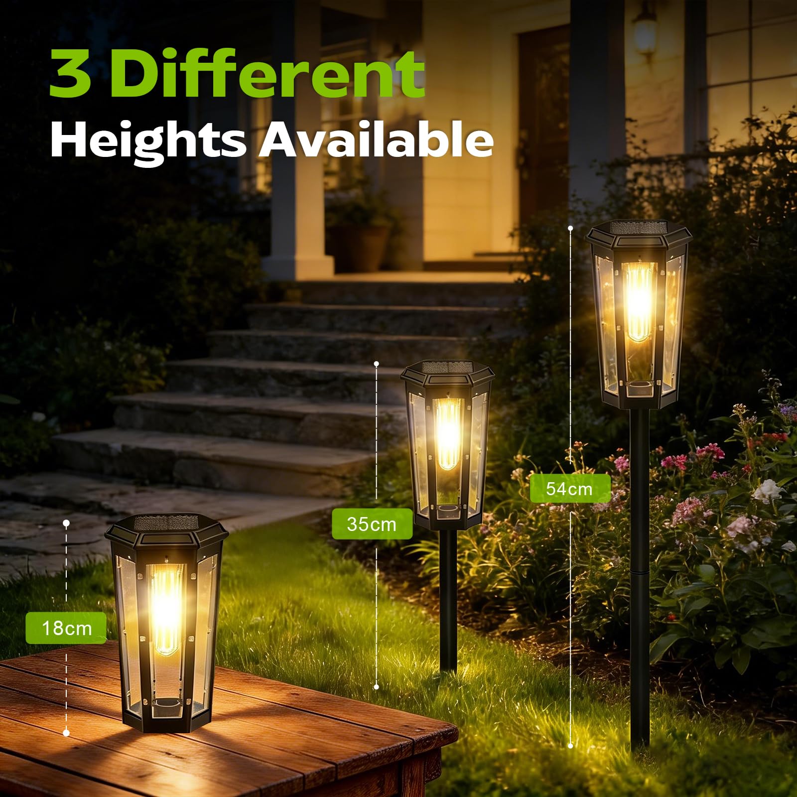 AGOTD Lampes solaires de jardin avec LED blanc chaud, lampes solaires étanches pour l'extérieur, métal noir et verre, design lanterne pour jardin, pelouse, terrasse, cour - 5
