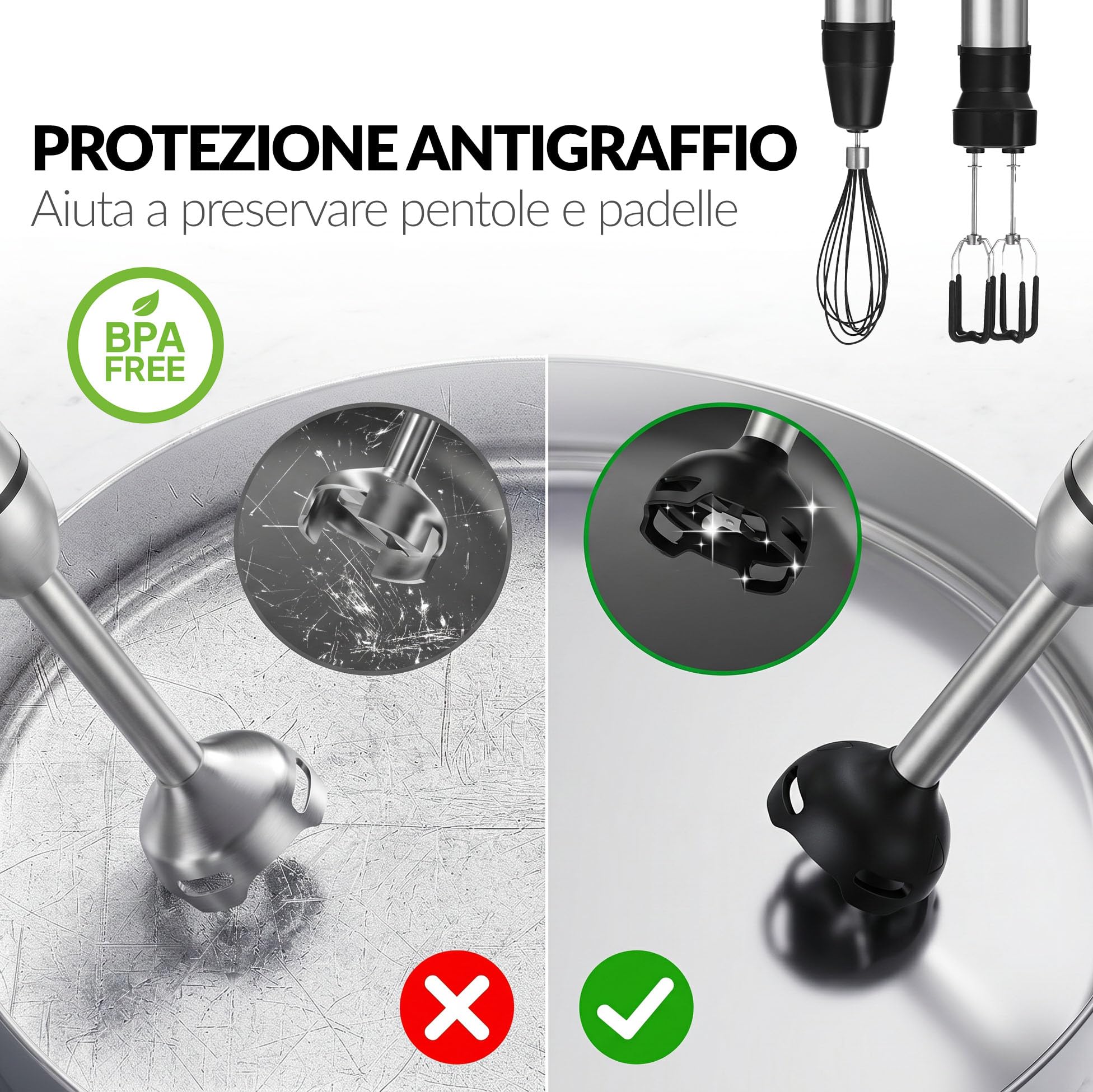 LEHMANN Set Frullatore a Immersione Multifunzione 10 in 1, 2000 W, 12 Velocità e Turbo, 12 Accessori, Bicchiere 800 ml, Tritatutto 600 ml & 1500 ml senza BPA, Sistema Antispruzzo e Antigraffio