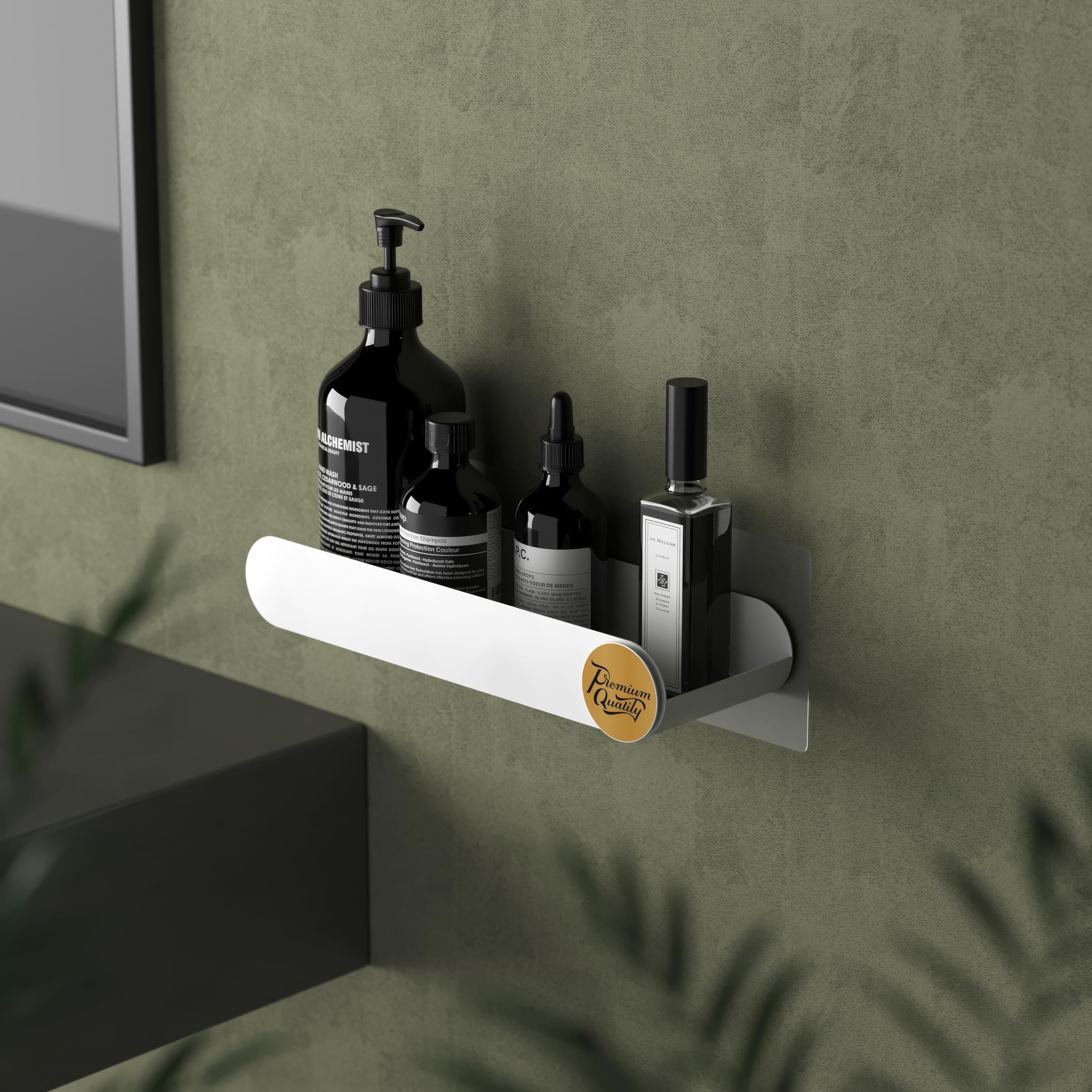 OSLEN Pack of 4 Bathroom Shelf for Wall, Self-Adhesive Bathroom Organiser Wall Mounted Shelf Storage Racks Bathroom Ideal Bathroom Accessories (2 Bathroom Shelves+ 2 Shop Dish White) 1