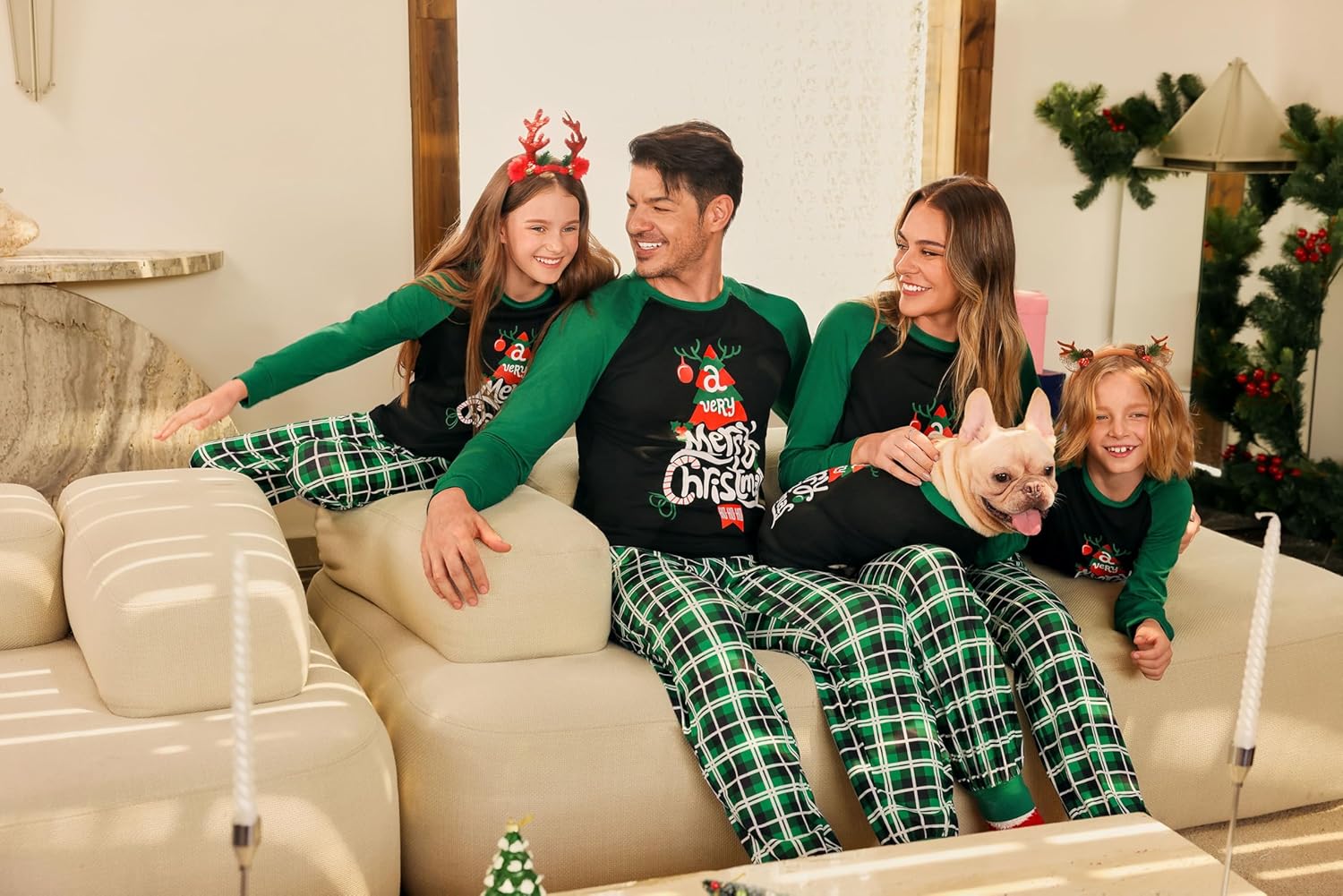 Haloumoning Family Christmas Pajamas Matching Sets Xmas PJs Sets Holiday Jammies Sleepwear Green - Image 3