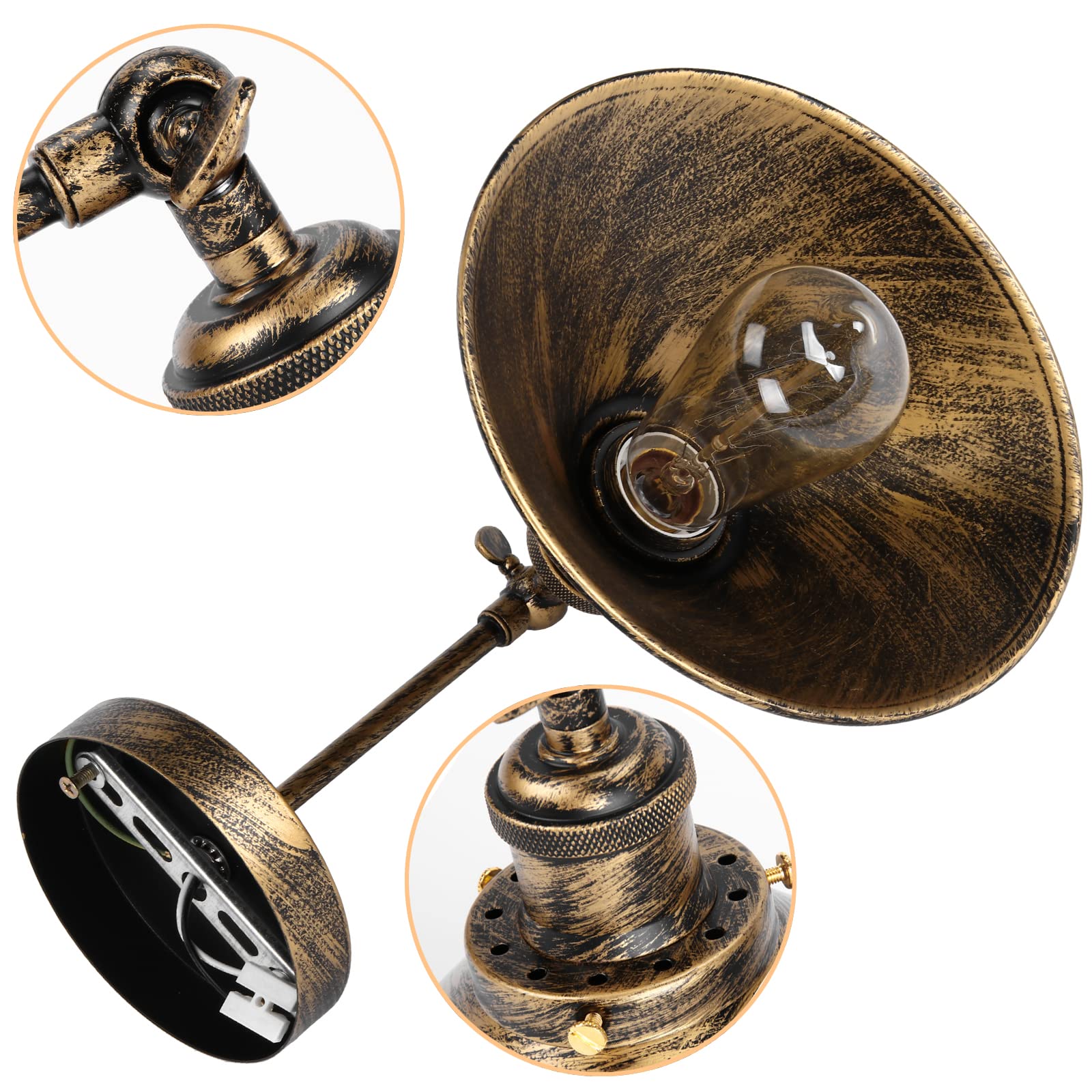 iDEGU 2 szt. Industrial Wall Lamp E27 Edison Style Metal Rotation 180° Kinkiet ścienny Vintage Lampa sufitowa do sypialni salonu kuchni korytarza, 22 cm (2 x brąz)