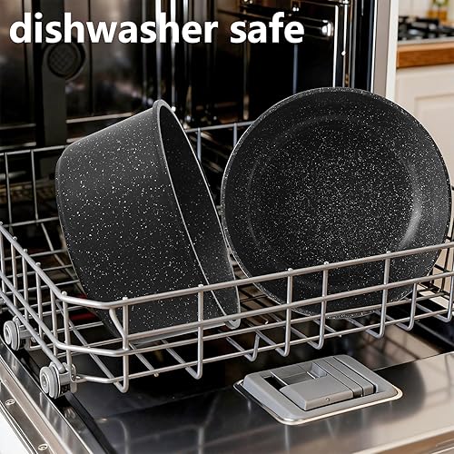 Miniatura 5 de Juego de utensilios de cocina de cerámica de 15 piezas con mango desmontable para ollas y sartenes antiadherentes (negro)