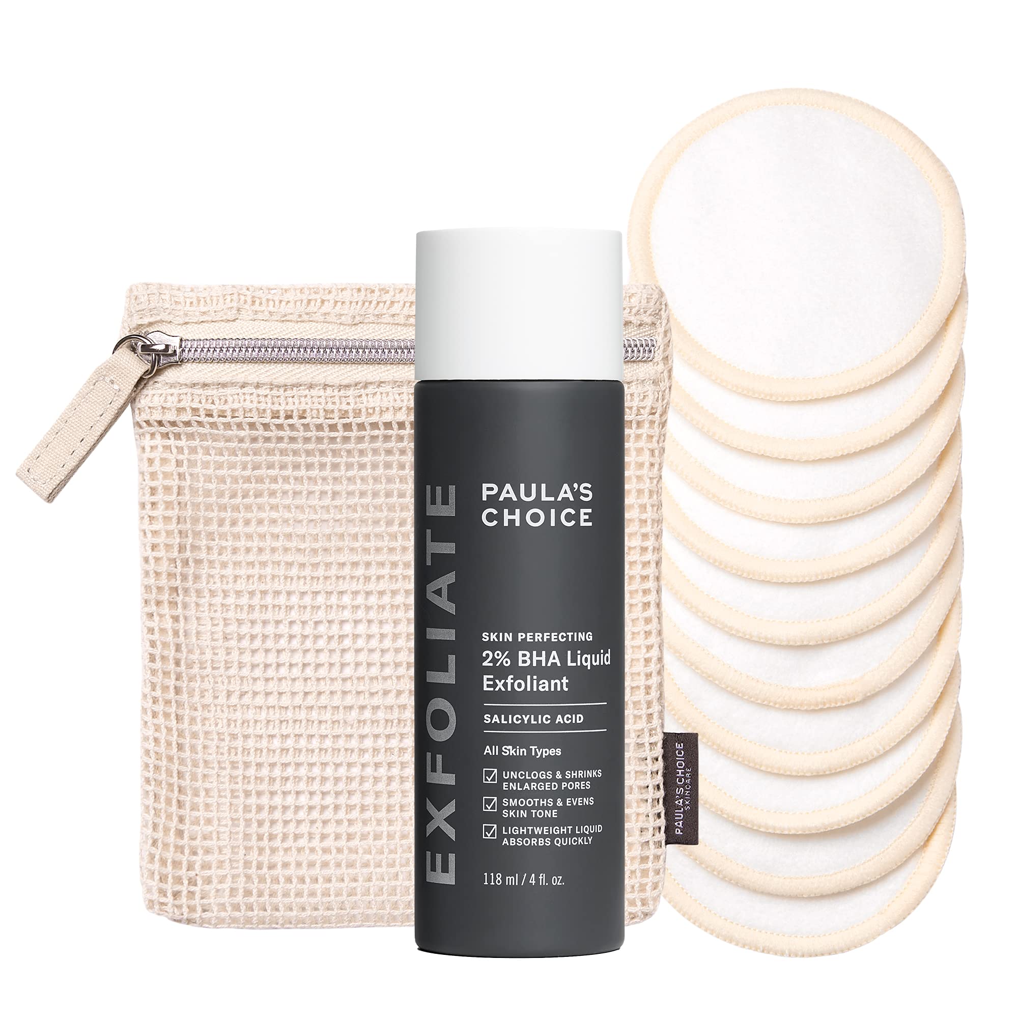 Paulas Choice SKIN PERFECTING 2 BHA Salicylic Acid Liquid Exfoliant Reusable Cotton Bamboo Pads Duo for Toner Exfoliants