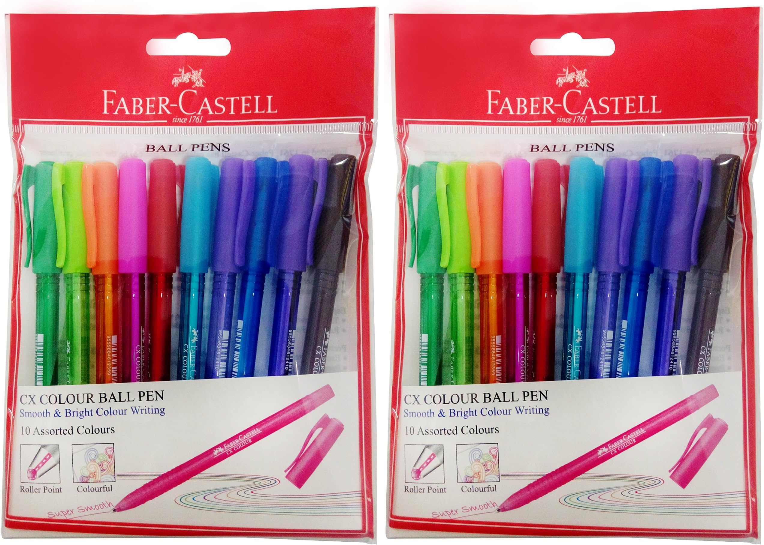 Faber-Castell Cx Ball Pen 0.7Mm Poly Bag Of 10Pc Assorted, Multicolor, 247011, Air Gel