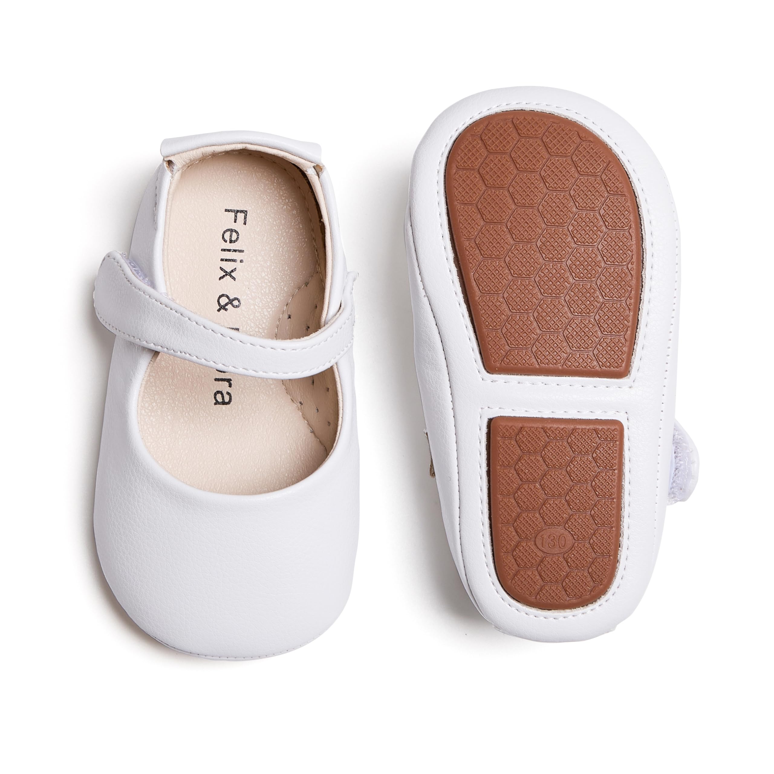 Felix & Flora Soft Sole Leather White Baby Shoes - Infant Baby Walking Shoes Moccasinss Rubber Sole Crib Shoes(White,2-2.5 Years)