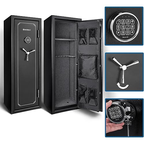 Barska FV-1000 Fireproof Vault Safe – 14-Rifle Capacity with Electronic Keypad, Pry-Resistant Door, 3 Steel Deadbolts, Fireproof 40 Min @1200°F, Removable Shelf