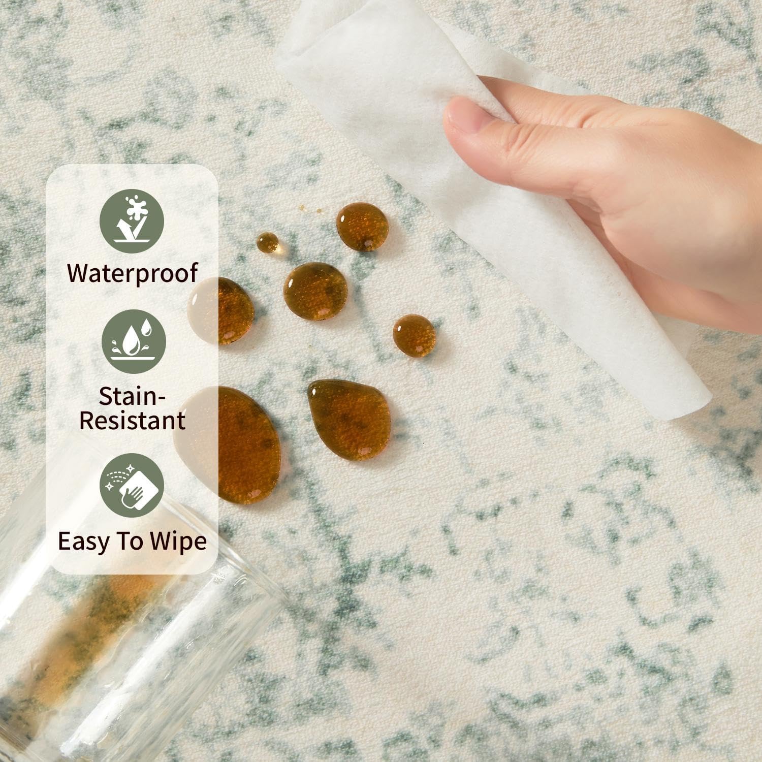 5X7 Washable Area Rug for Living Room, Vintage Large Boho Rugs for Office, Dining Room, Kids Room, Farmhouse, Durable Low Pile Non Slip Carpet for High Traffic Areas, Light Green - Image 9