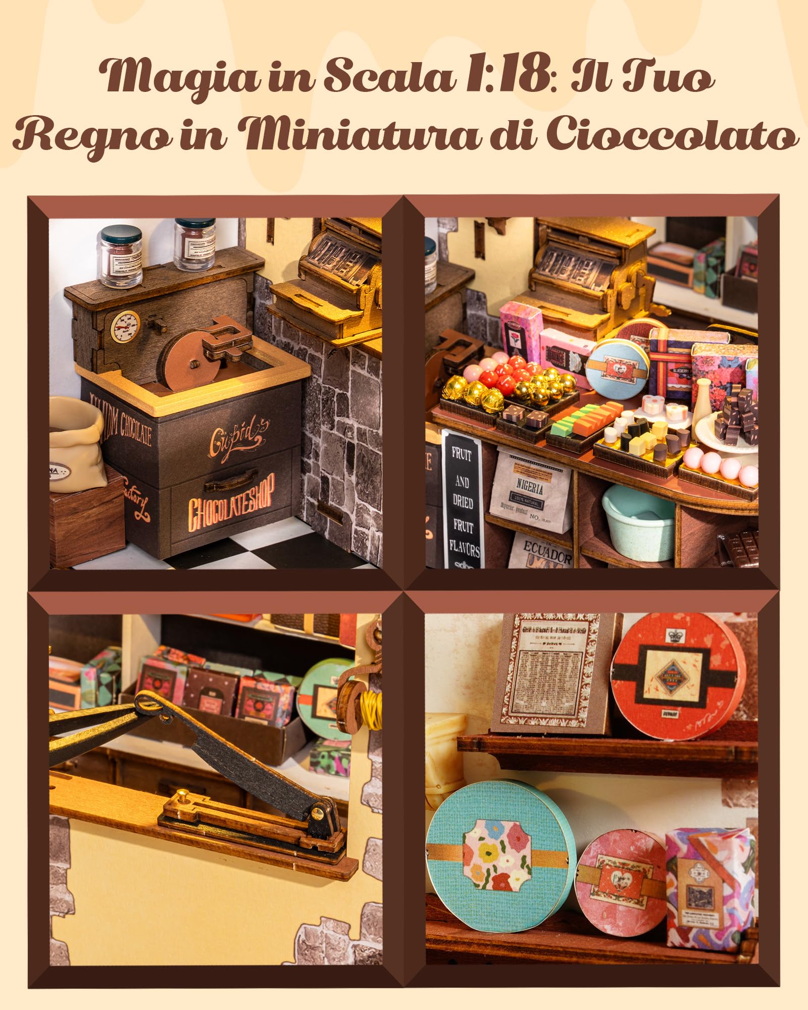 Rolife Miniature Casa Cioccolateria di Henry, 330 pezzi Kit Casa in Miniatura DIY, Modellismo da Costruire Adulti Casa delle Bambole in Legno Puzzle 3D per Adolescenti Nessun collante necessario