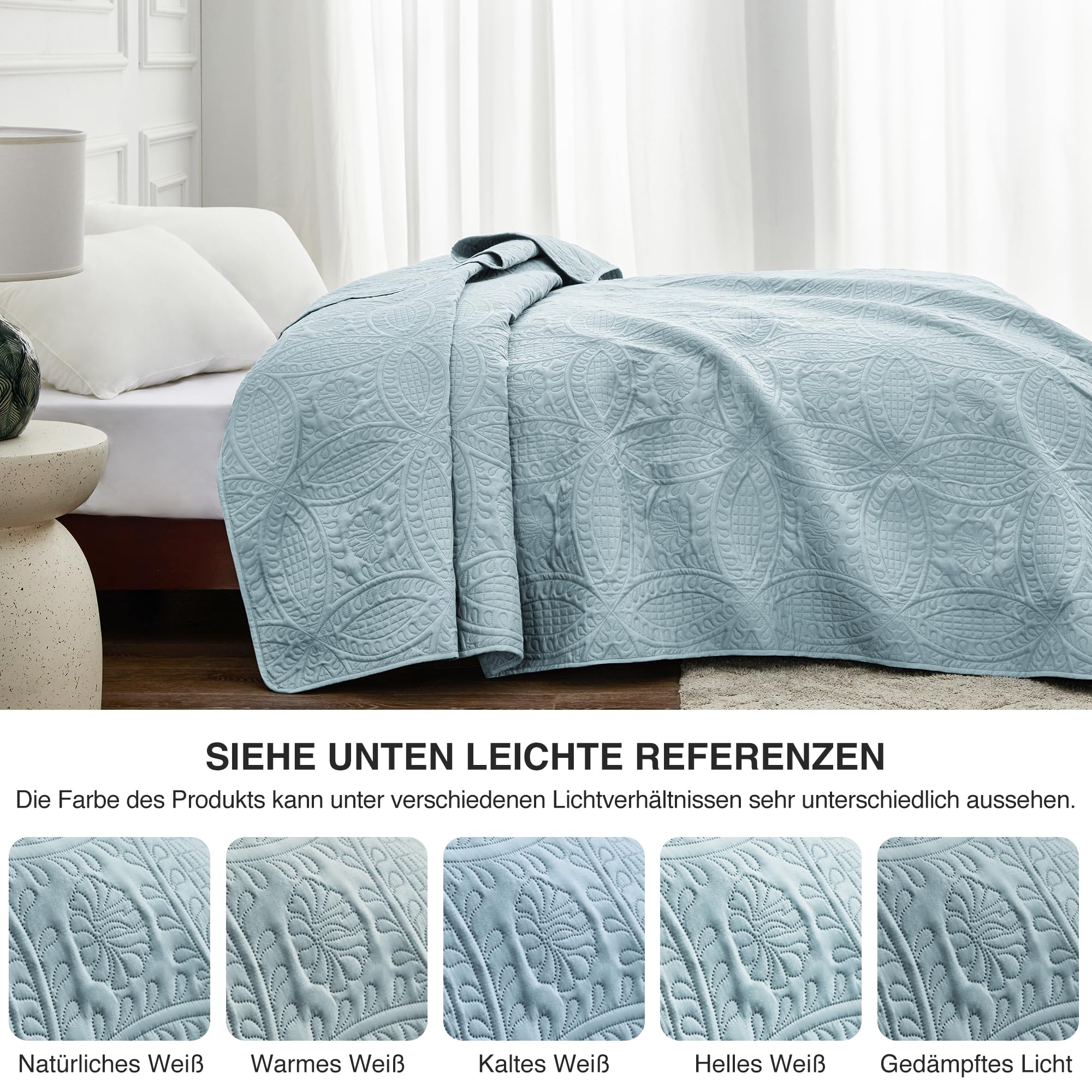 Love's cabin Tagesdecke 200x220 Spa Blau, Ultra Weiche Bett Quilt Leichte Mikrofaser Tagesdecken Bettüberwurf 200x220, Moderne Bedspread mit Münzmuster für alle Jahreszeiten (ohne Kissenbezug)