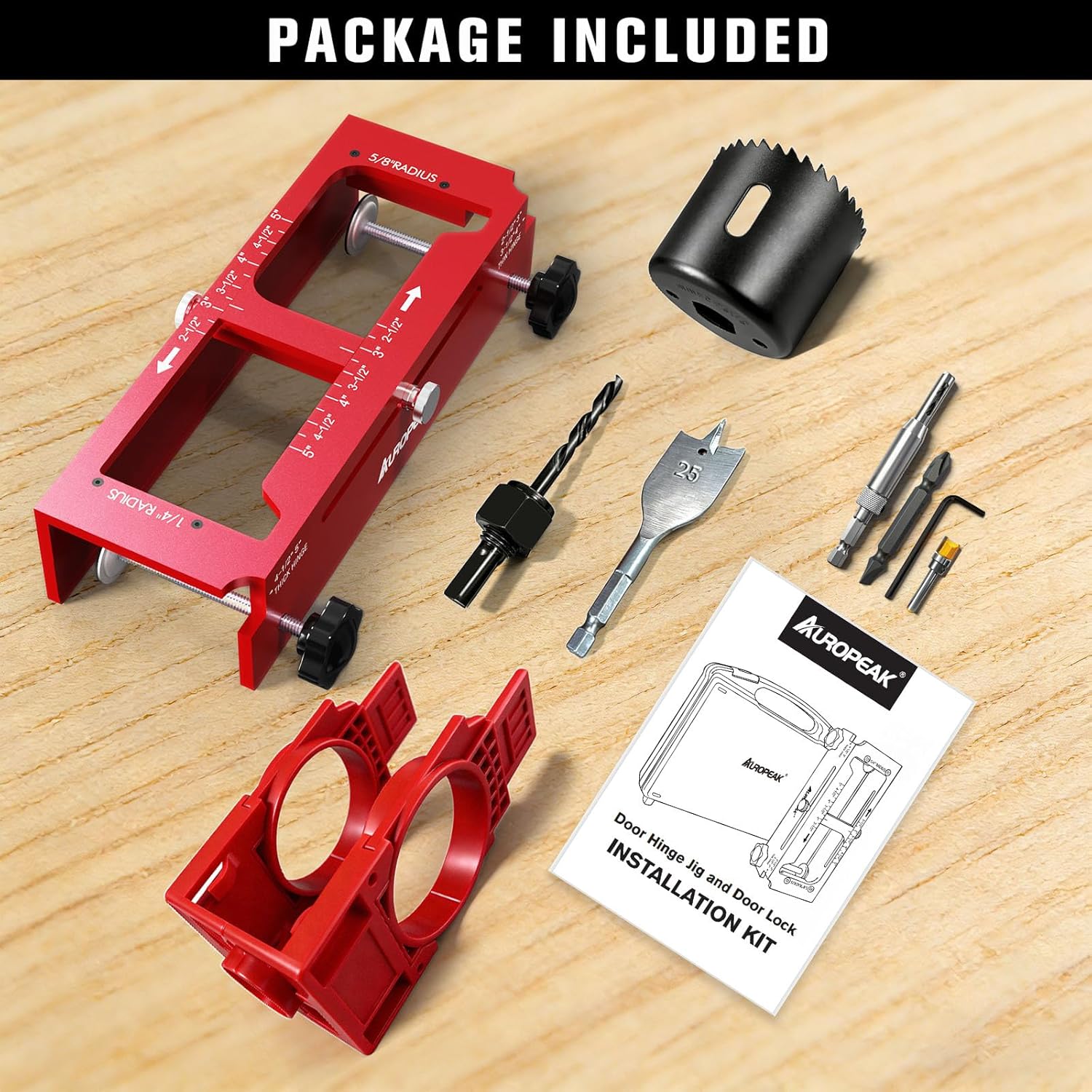 Door Hinge Jig and Door Lock Installation Kit, Aluminum Alloy Hinge Router Template for Hinge Mortising from 2.5" to 5" & Types of Square,1/4",5/8" Radius,Door Hole Drilling Kit for Knob and Deadbolt