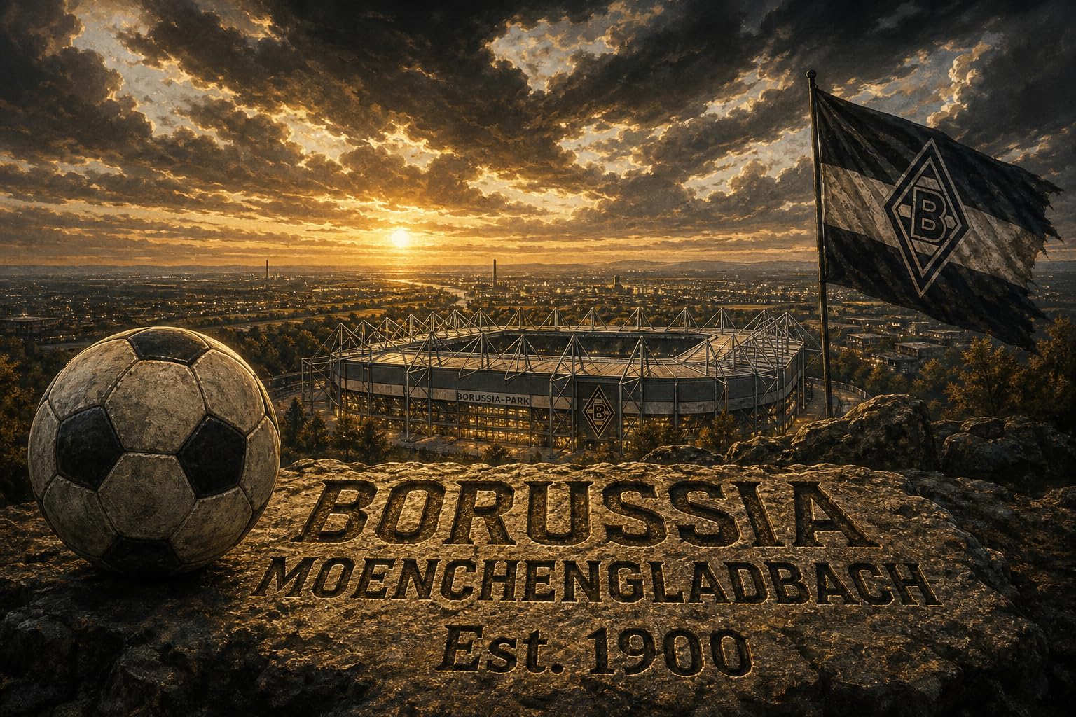 Mönchengladbach Kunstdruck auf Leinwand, Motiv: Fußball-Motiv, 30,5 x 40,6 cm, Schwarz / Weiß / Grün