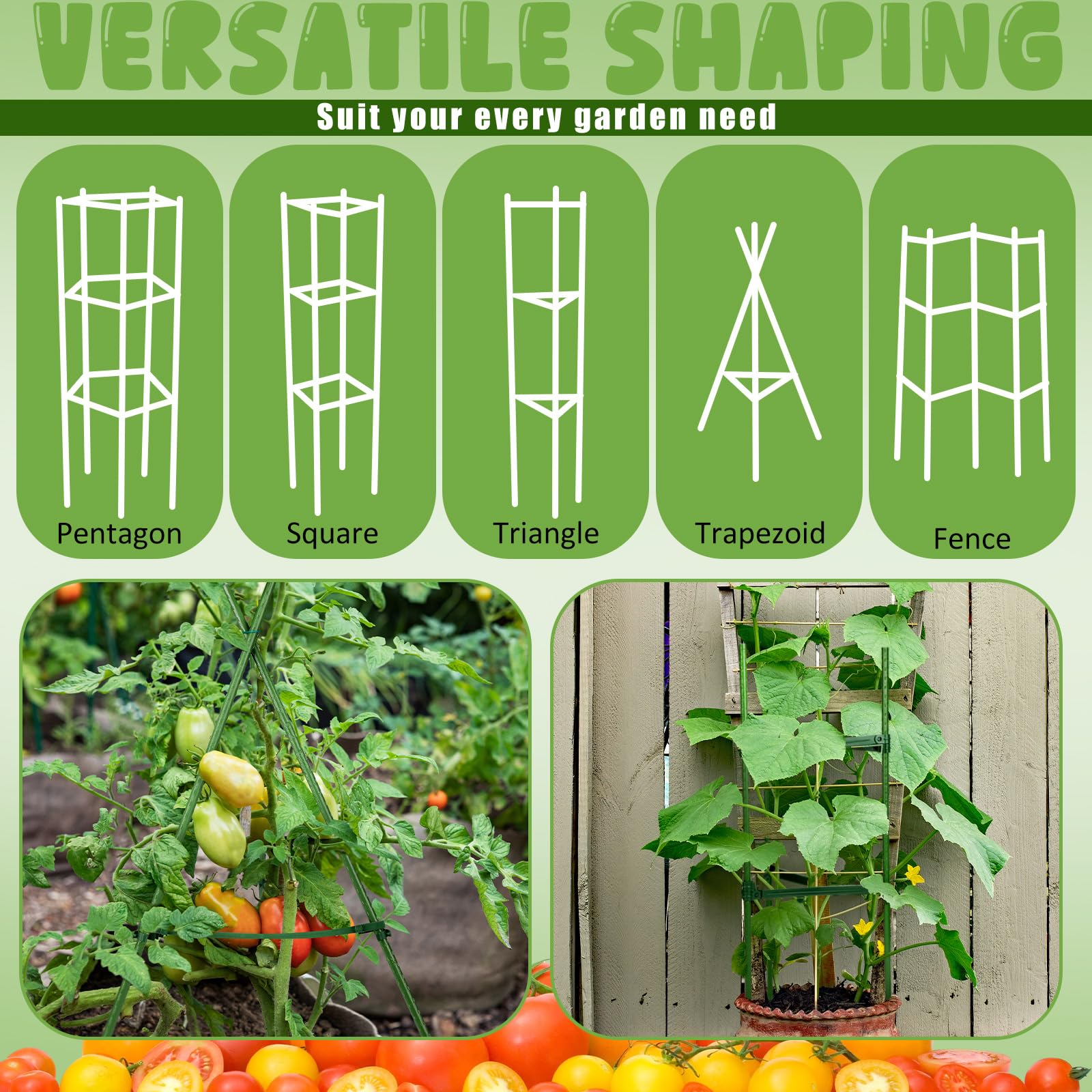 Threehoney 50 brazos de estaca para jaula de tomate, conectores de enrejado expandibles de 11 pulgadas con 6 hebillas, conector de enrejado de jaula de tomate para jaula de tomate, plantas trepadoras
