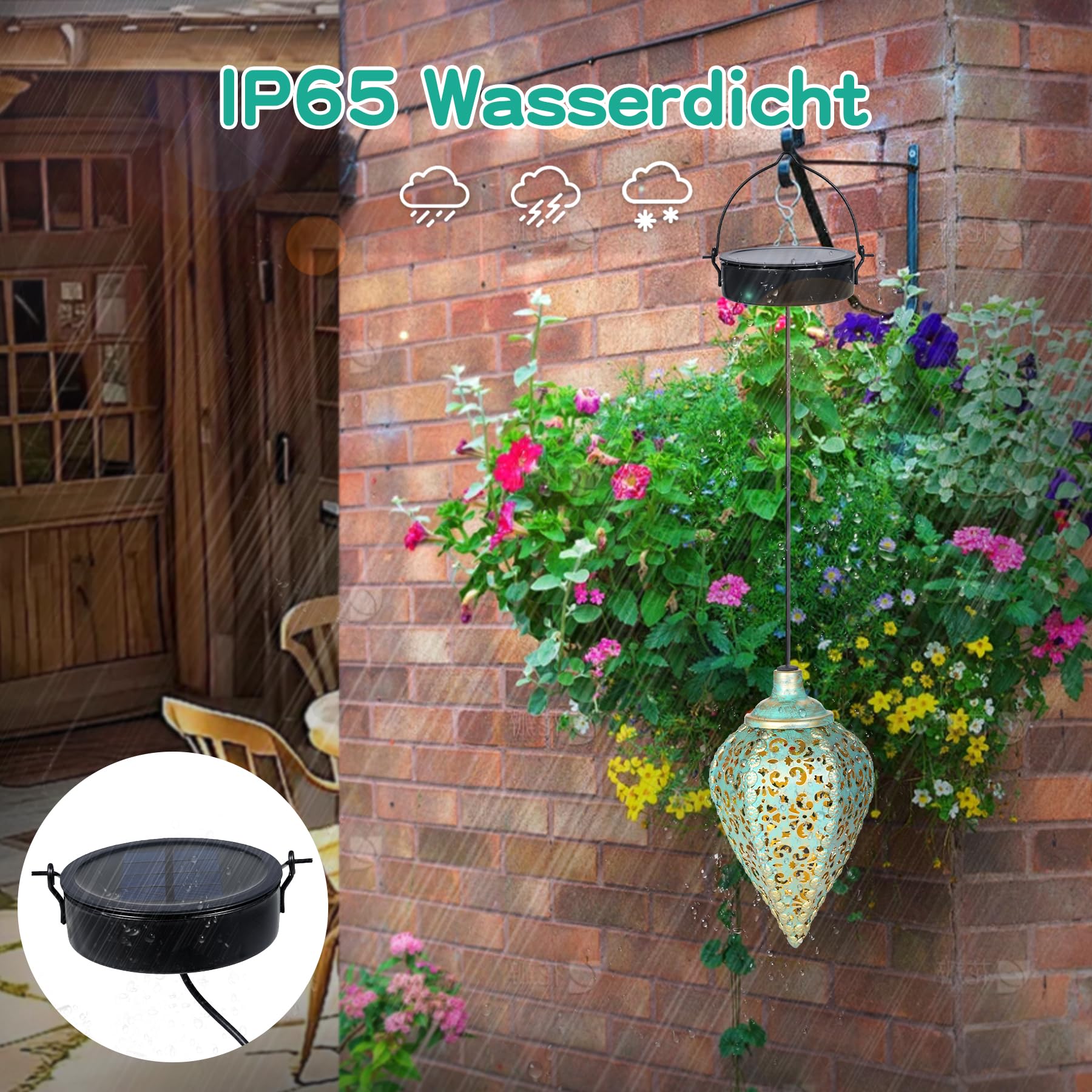 Solar Lanterns Outdoor Hanging 2 Pieces IP65 Waterproof Metal LED Solar Lights for Outdoor Garden Hanging Oriental Decoration Balcony Patio Patio Christmas