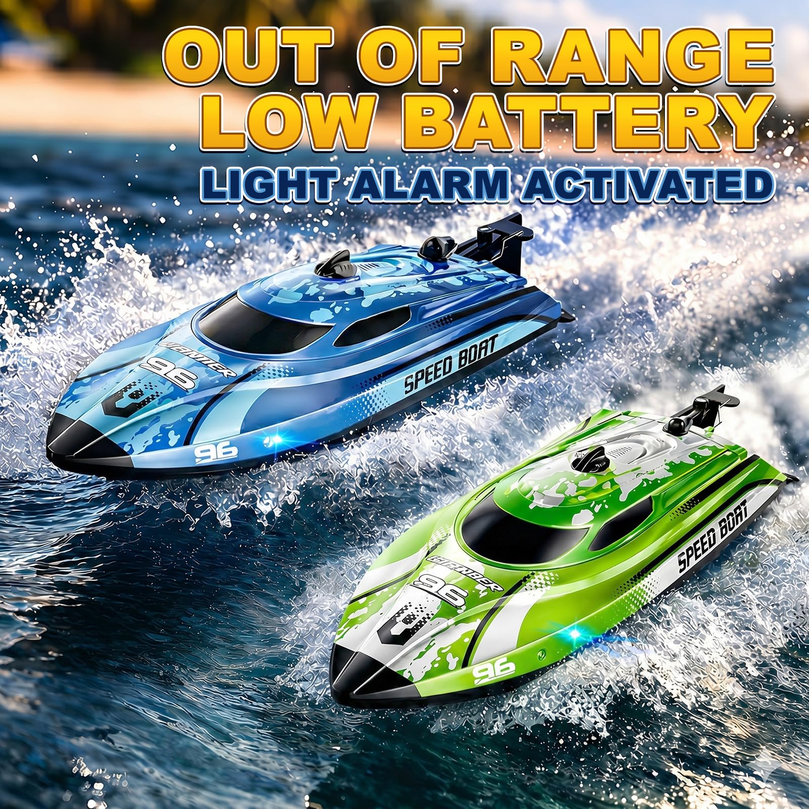YESHIN RC Boot 25 km/h, 2,4 GHz High Speed Ferngesteuertes Boot mit LED, 2 Batterien, Wasserdicht & Kentersicher, Überdruck Erinnerung, Geeignet für Pool Seen, Geschenk für Kinder & Erwachsene (Grün)