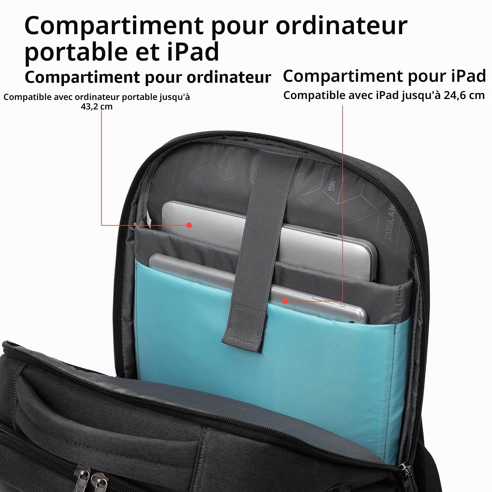 Sac à Dos Ordinateur Portable 17 Pouces Homme Fonctionnel Sac à Dos PC Portable avec USB Charging Port Imperméable Antivol pour Collège Affaire Scolaire Voyage - Noir