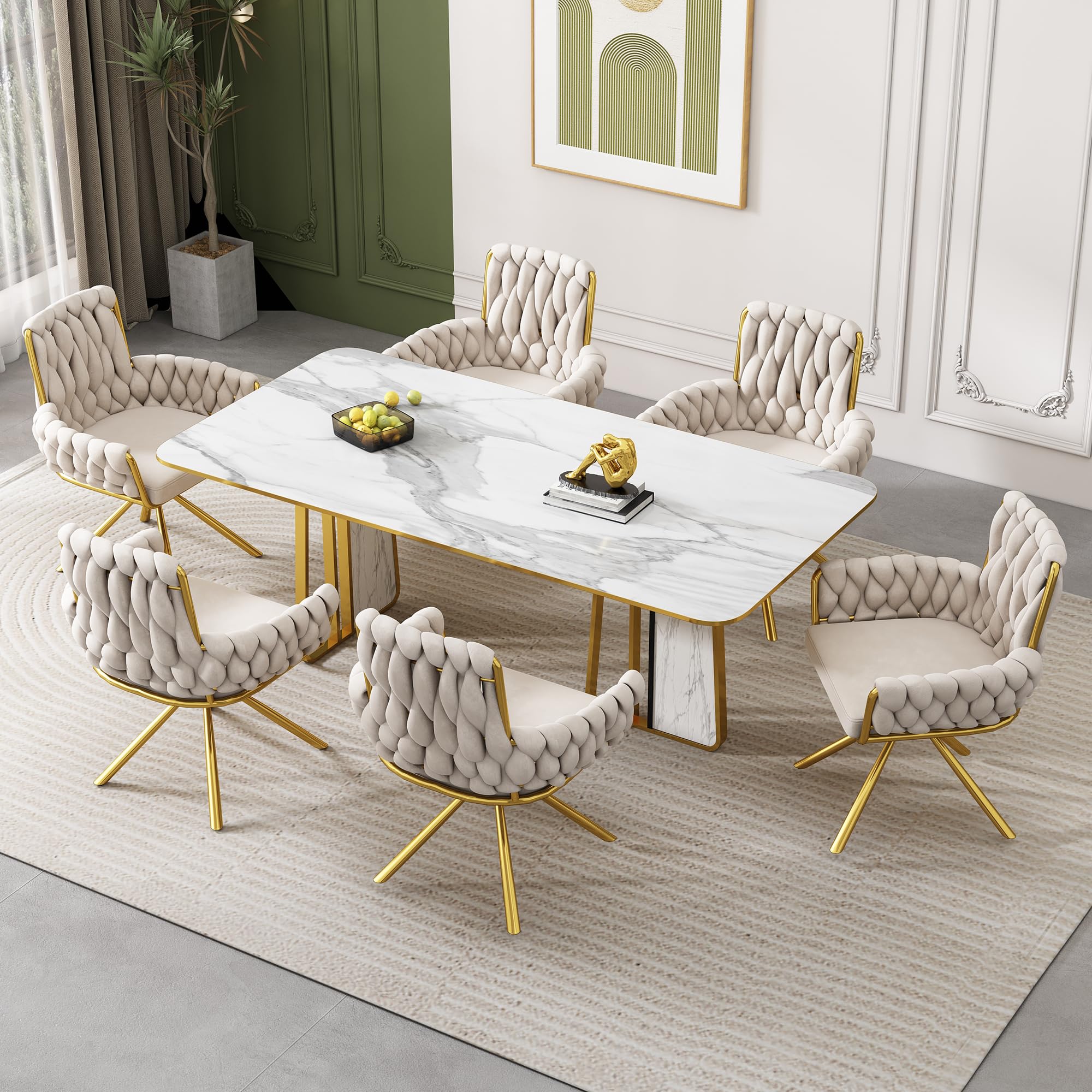6er Set Samt Esszimmerstühle mit Metallstützbeinen für Wohnzimmer und Schlafzimmer Drehstuhl Luxus Esszimmerstuhl Freizeitstuhl (6 Stück)