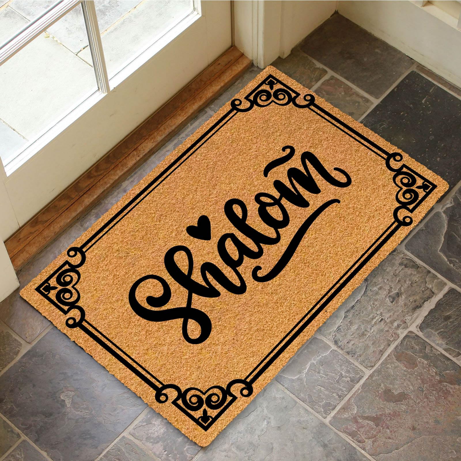 Shalom Paillasson en caoutchouc pour entrée extérieure, monogramme amusant, 60 x 40 cm