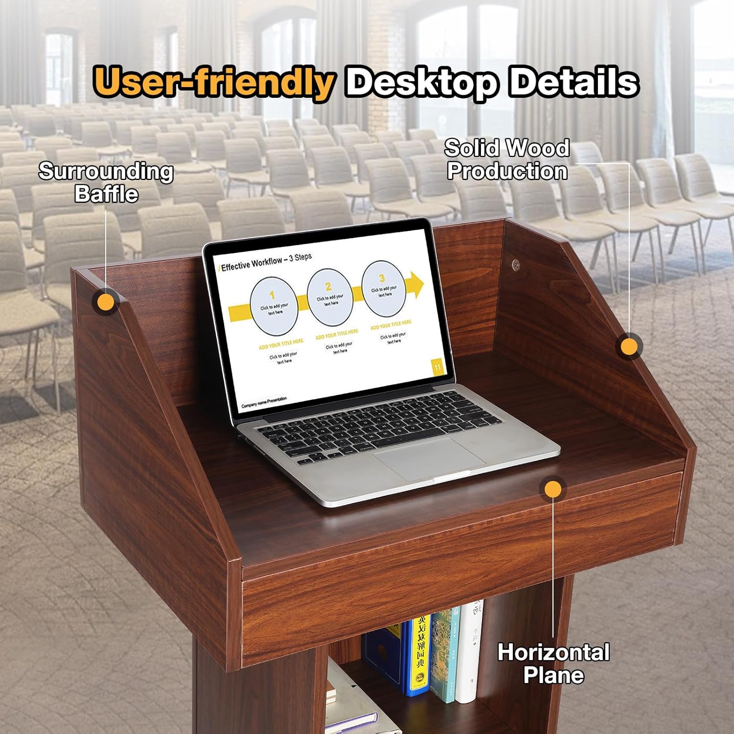 Wood Podium, Floor Standing Podium Speaking Lectern Stand, Portable Podium Stand with Storage, Wooden Podium Pulpit for Churches Classroom Office